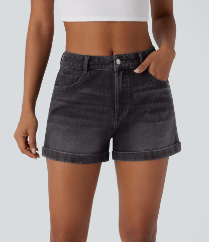 Mid Rise Zipper Pockets Denim Casual Shorts 3''
