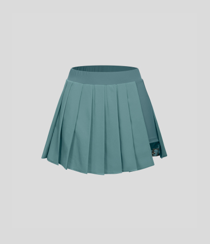 High Waisted Pleated 2-in-1 Pocket Adjustable Buckle Micro Mini Quick Dry Casual Skirt