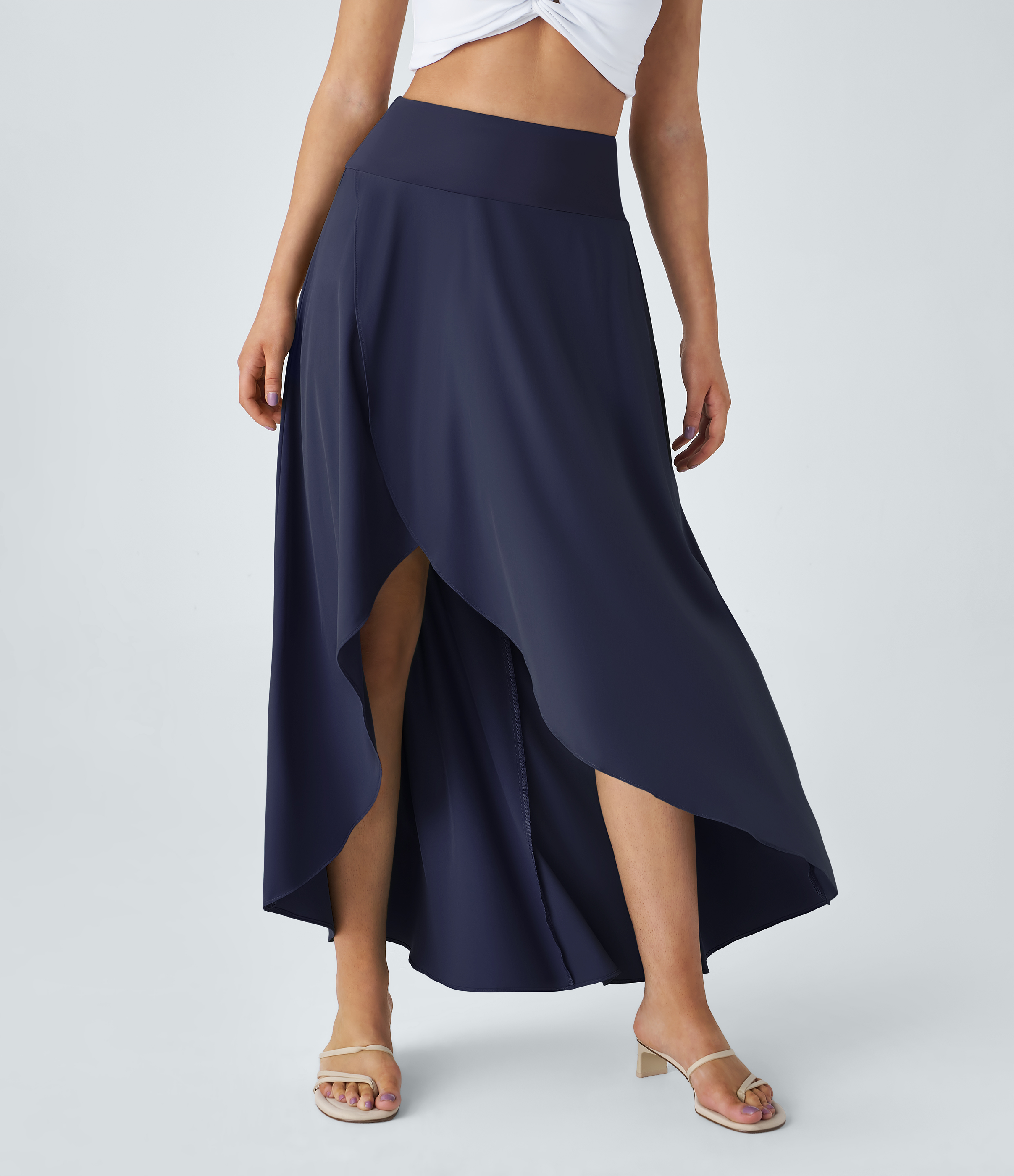 High Waisted High Low Ruffle 2-in-1 Flowy Quick Dry Casual Regular Maxi Skirt