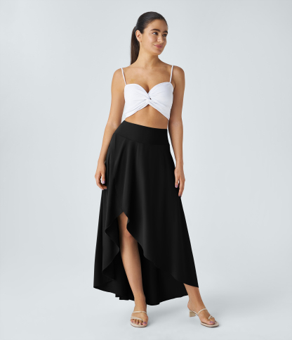 High Waisted High Low Ruffle 2-in-1 Flowy Quick Dry Casual Regular Maxi Skirt