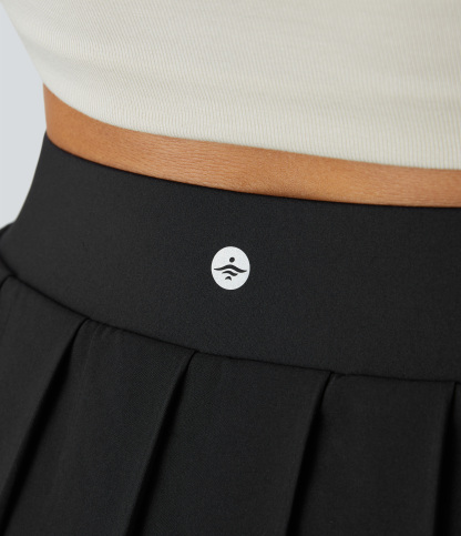 High Waisted Pleated 2-in-1 Pocket Adjustable Buckle Micro Mini Quick Dry Casual Skirt