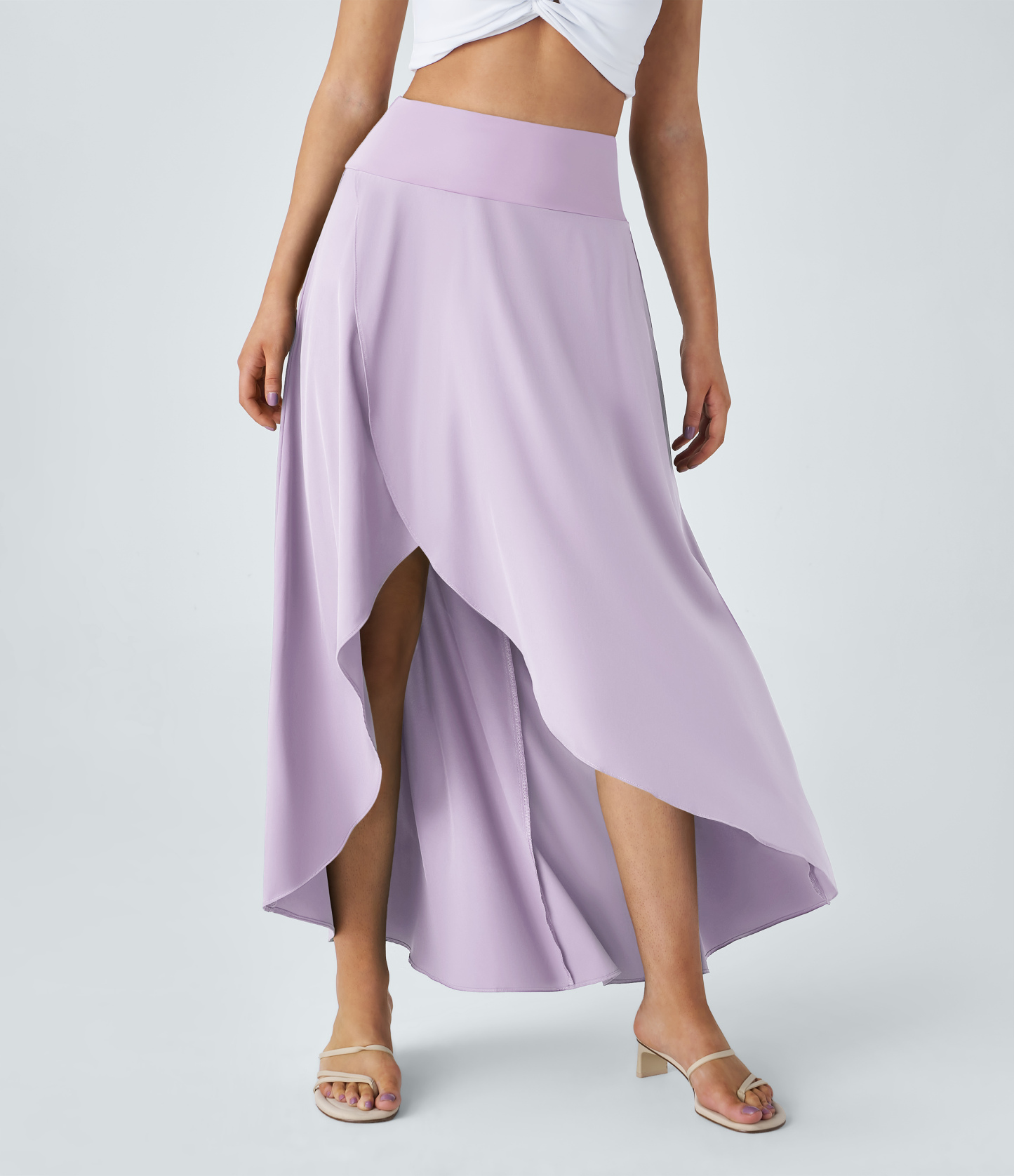 High Waisted High Low Ruffle 2-in-1 Flowy Quick Dry Casual Regular Maxi Skirt