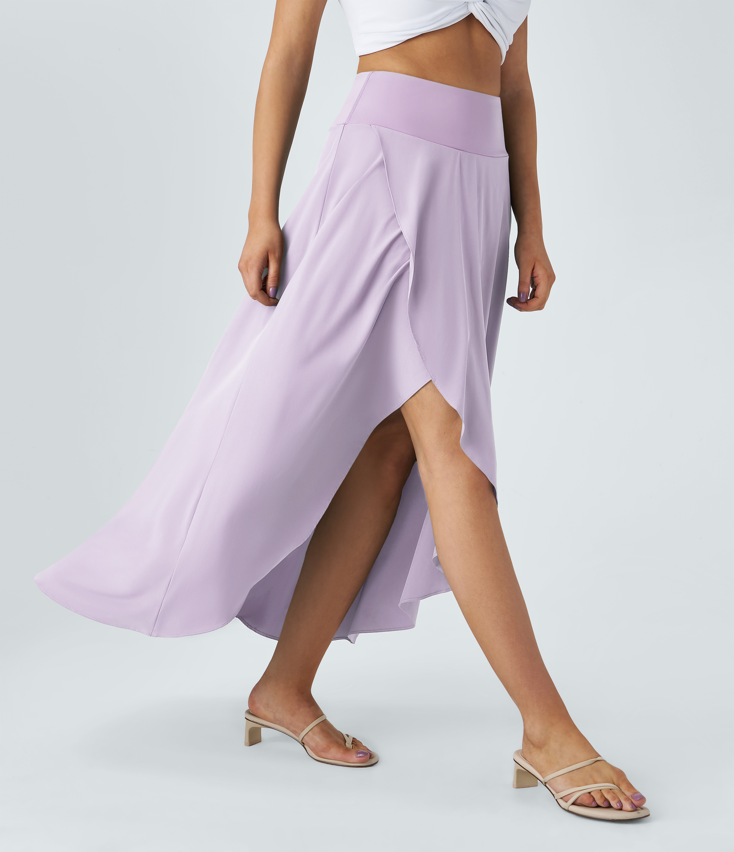 High Waisted High Low Ruffle 2-in-1 Flowy Quick Dry Casual Regular Maxi Skirt