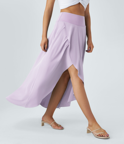 High Waisted High Low Ruffle 2-in-1 Flowy Quick Dry Casual Regular Maxi Skirt