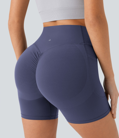 SoCinched High Waisted Scrunch Butt Lifting Tummy Control Side Pocket Shaping Workout Biker Shorts 5''