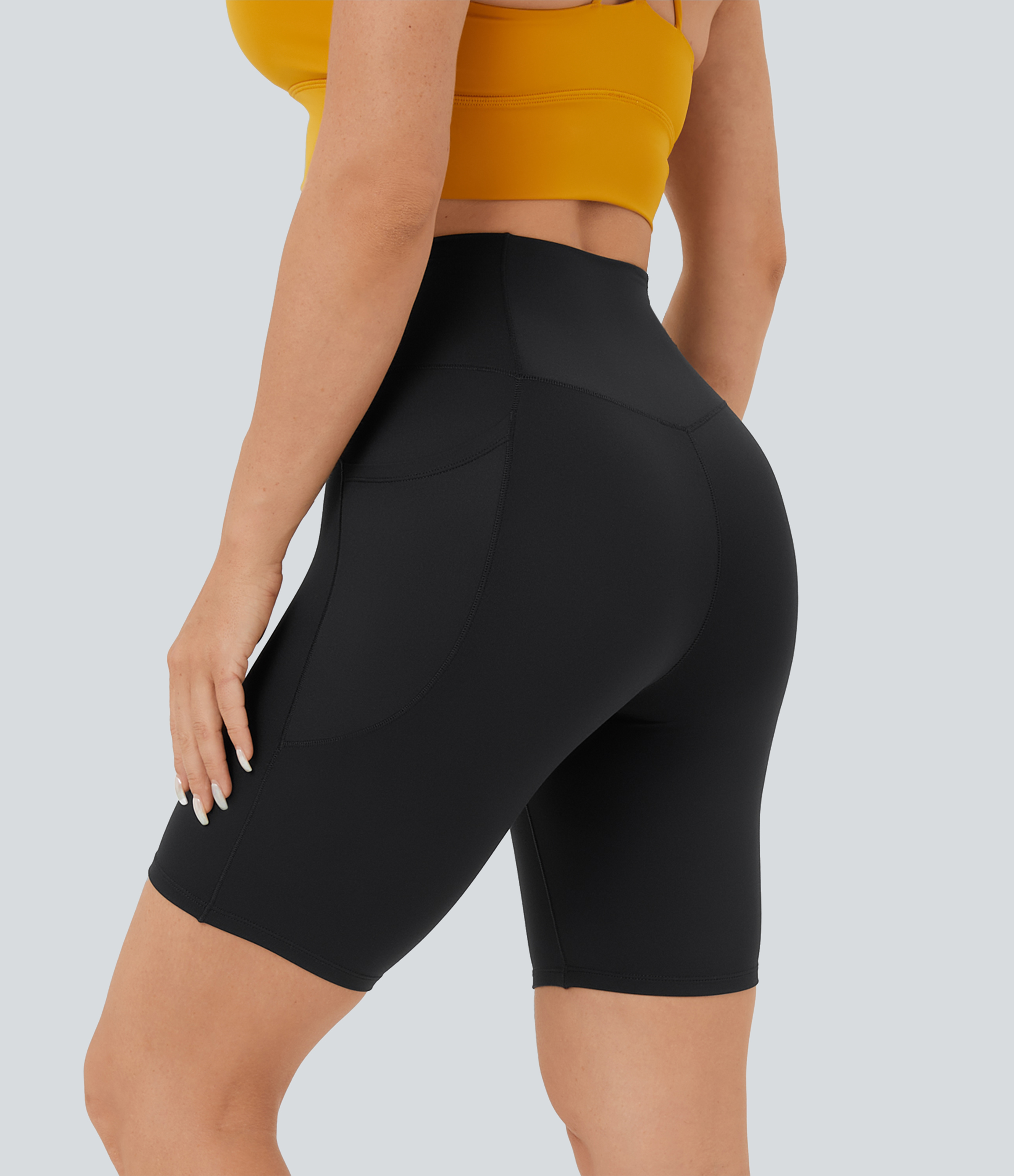 High Waisted Crossover Pocket Yoga Biker Shorts 7"-UPF50+