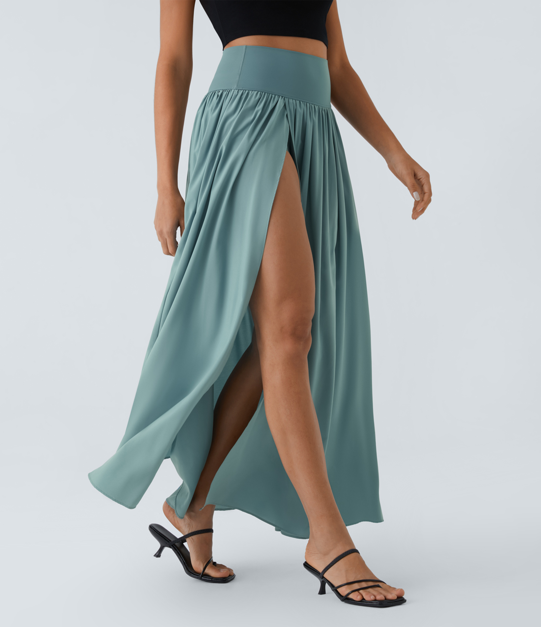 High Waisted Split 2-in-1 Flowy Quick Dry Maxi Casual Skirt