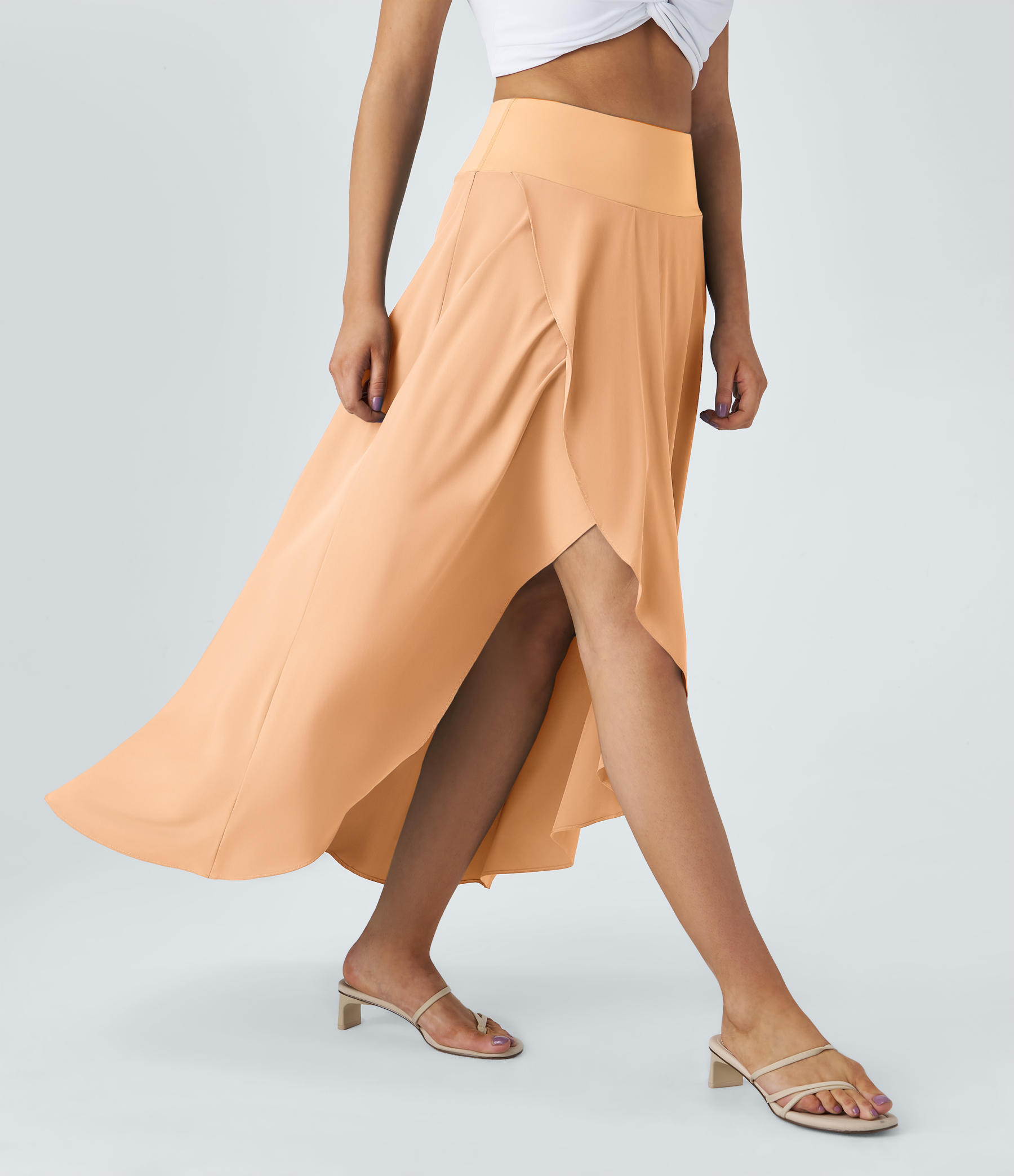 High Waisted High Low Ruffle 2-in-1 Flowy Quick Dry Casual Regular Maxi Skirt