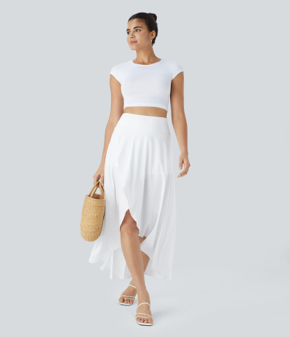 High Waisted High Low Ruffle 2-in-1 Flowy Quick Dry Casual Regular Maxi Skirt