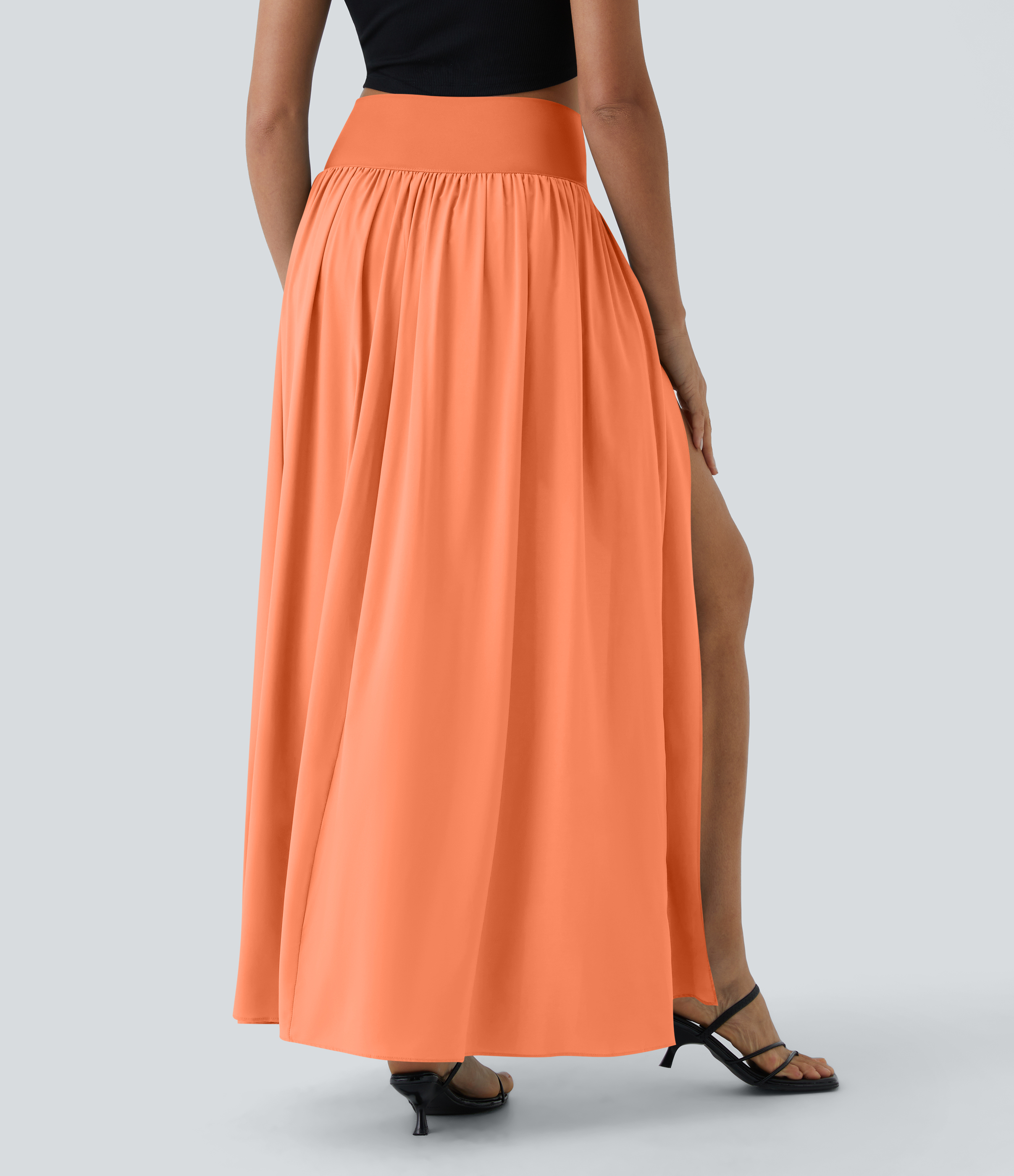 High Waisted Split 2-in-1 Flowy Quick Dry Maxi Casual Skirt