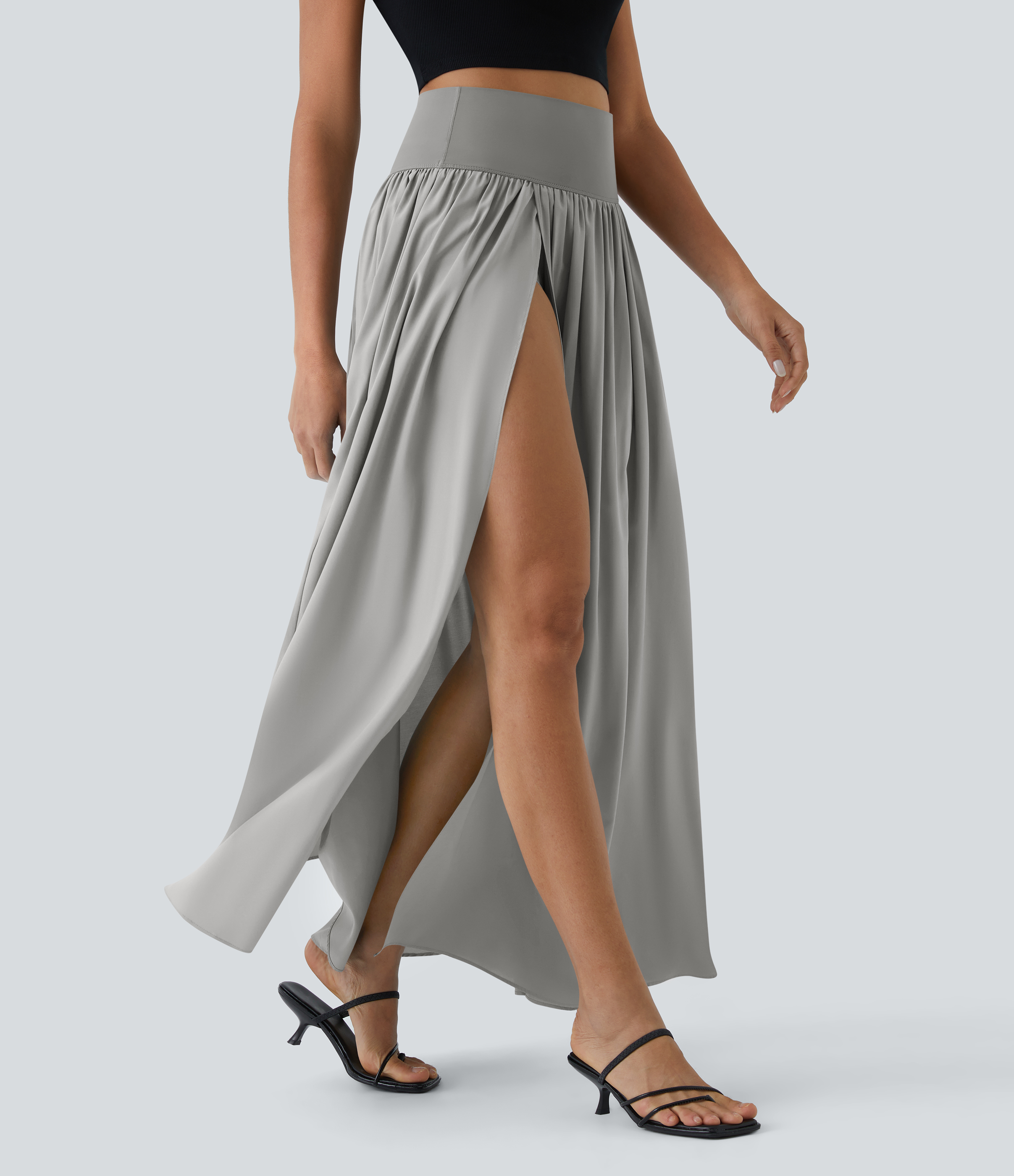 High Waisted Split 2-in-1 Flowy Quick Dry Maxi Casual Skirt