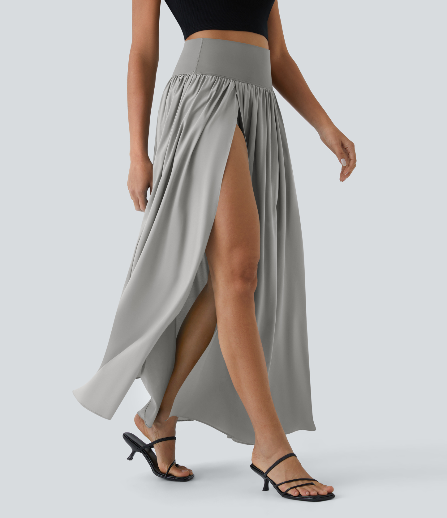 High Waisted Split 2-in-1 Flowy Quick Dry Maxi Casual Skirt