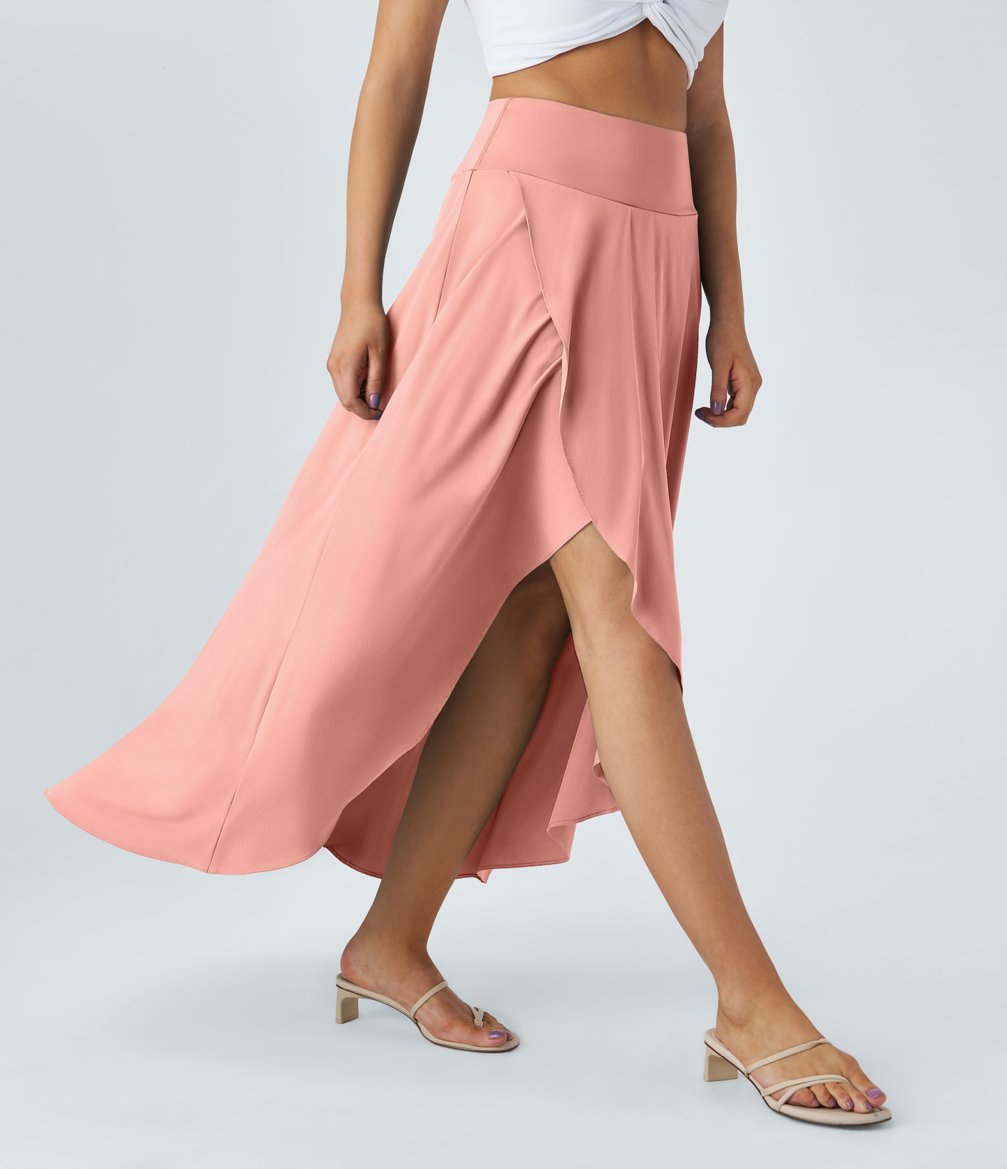 High Waisted High Low Ruffle 2-in-1 Flowy Quick Dry Casual Regular Maxi Skirt