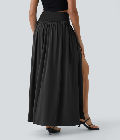 High Waisted Split 2-in-1 Flowy Quick Dry Maxi Casual Skirt