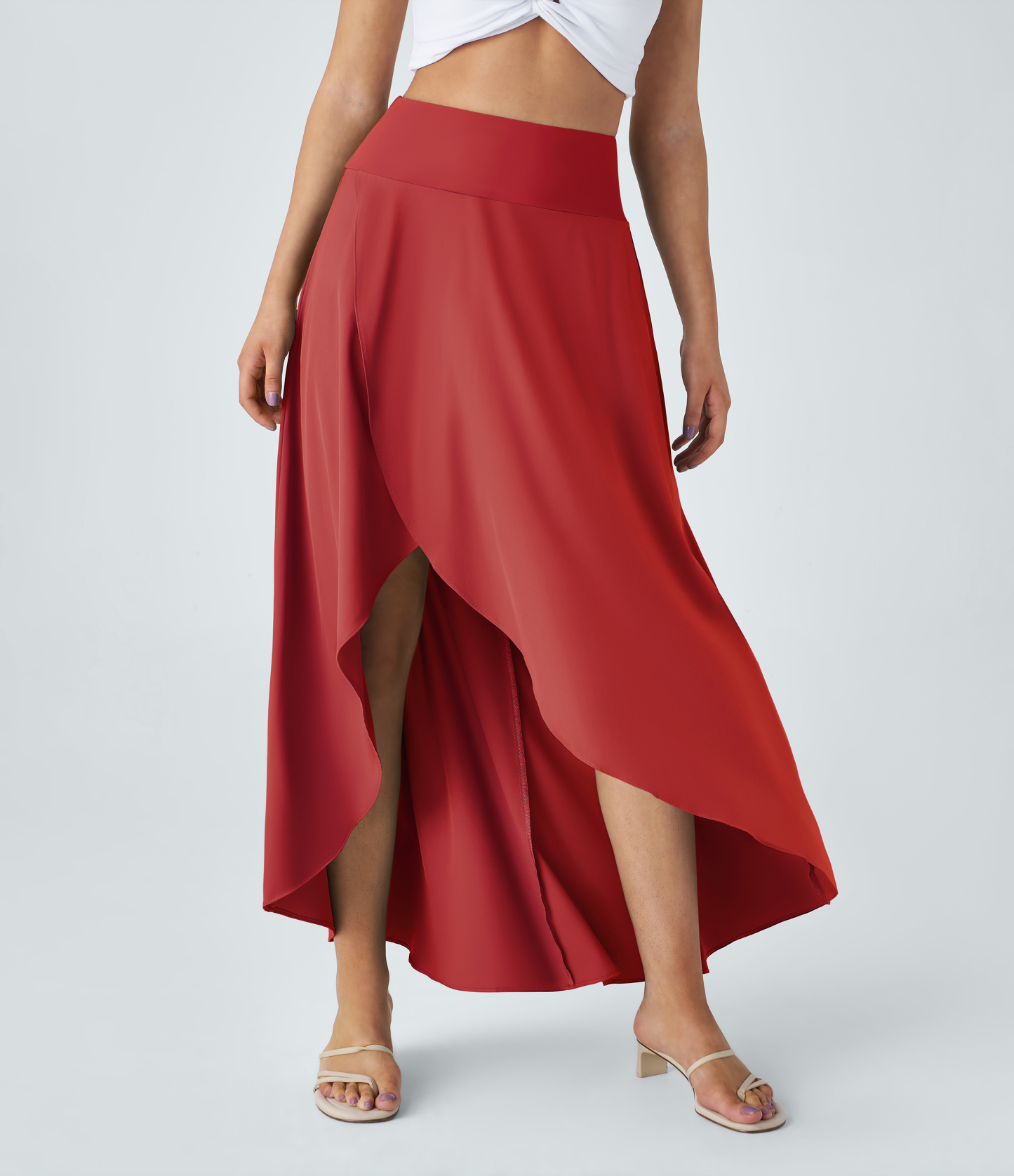 High Waisted High Low Ruffle 2-in-1 Flowy Quick Dry Casual Regular Maxi Skirt