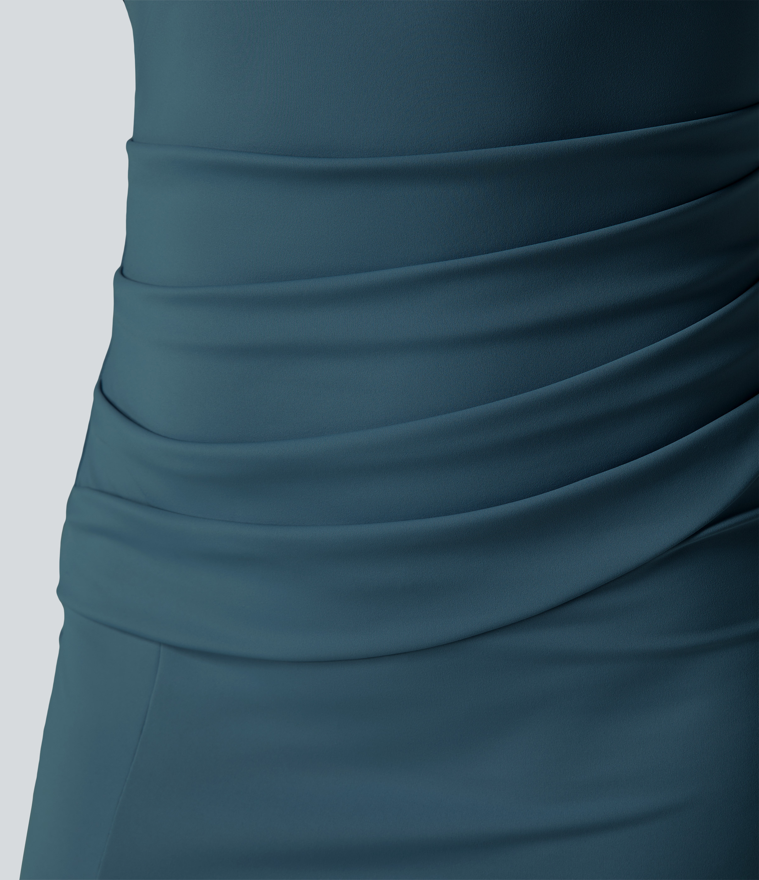 Airy Square Neck Backless Corset Ruched Split Bodycon Midi Cool Touch Bridesmaid and Wedding Guest Dress