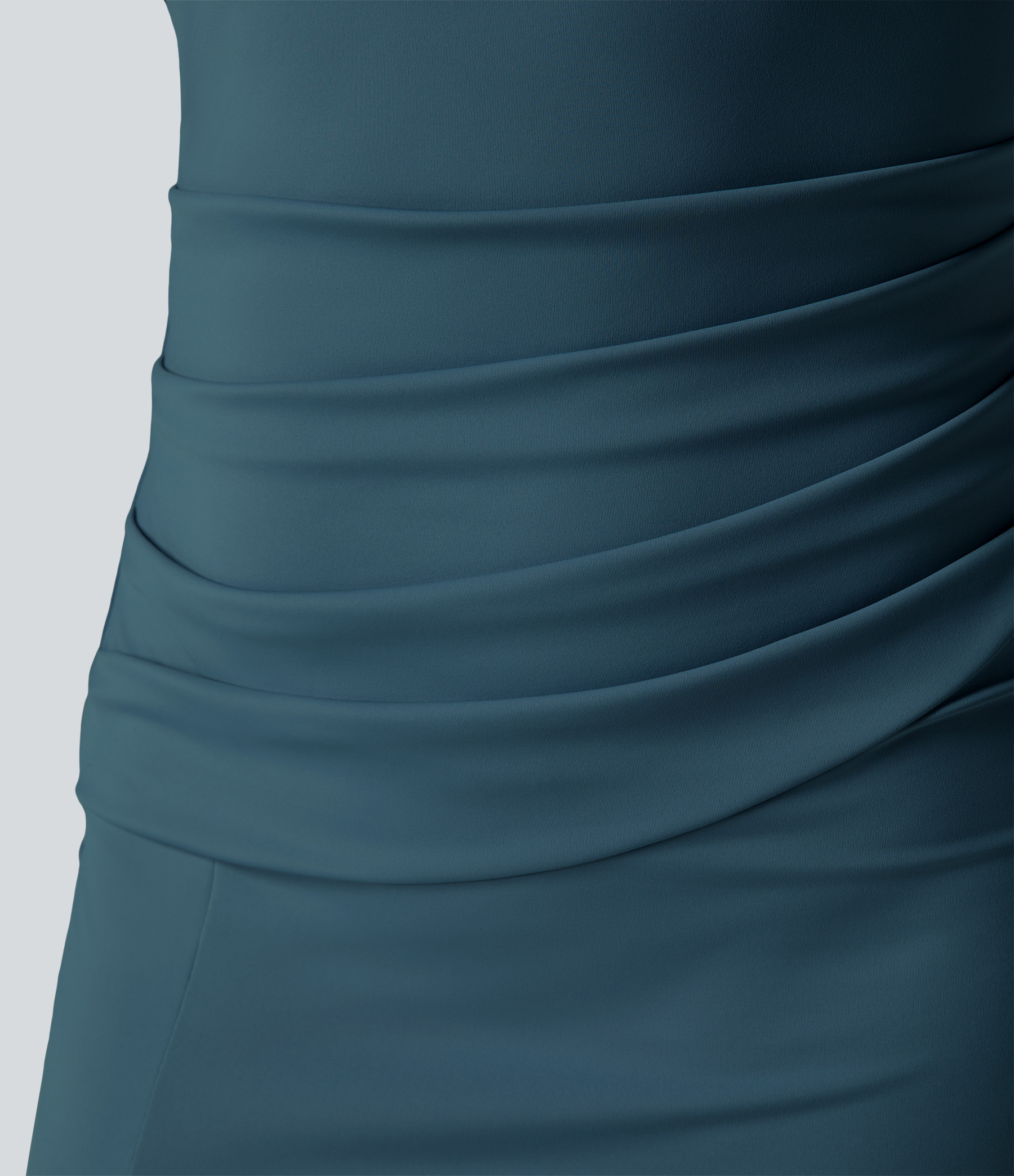 Airy Square Neck Backless Corset Ruched Split Bodycon Midi Cool Touch Bridesmaid and Wedding Guest Dress