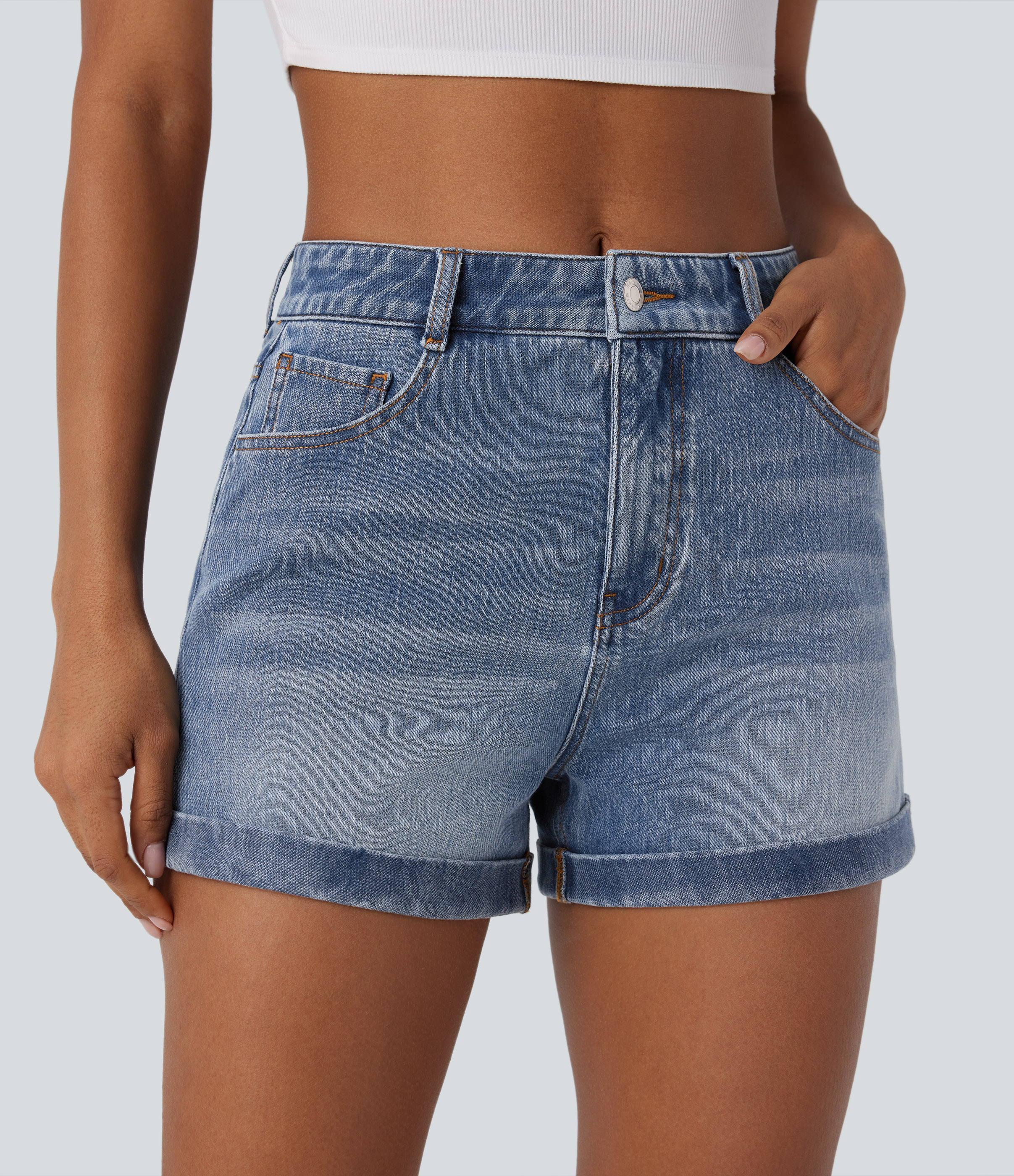 Mid Rise Zipper Pockets Denim Casual Shorts 3''