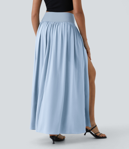 High Waisted Split 2-in-1 Flowy Quick Dry Maxi Casual Skirt