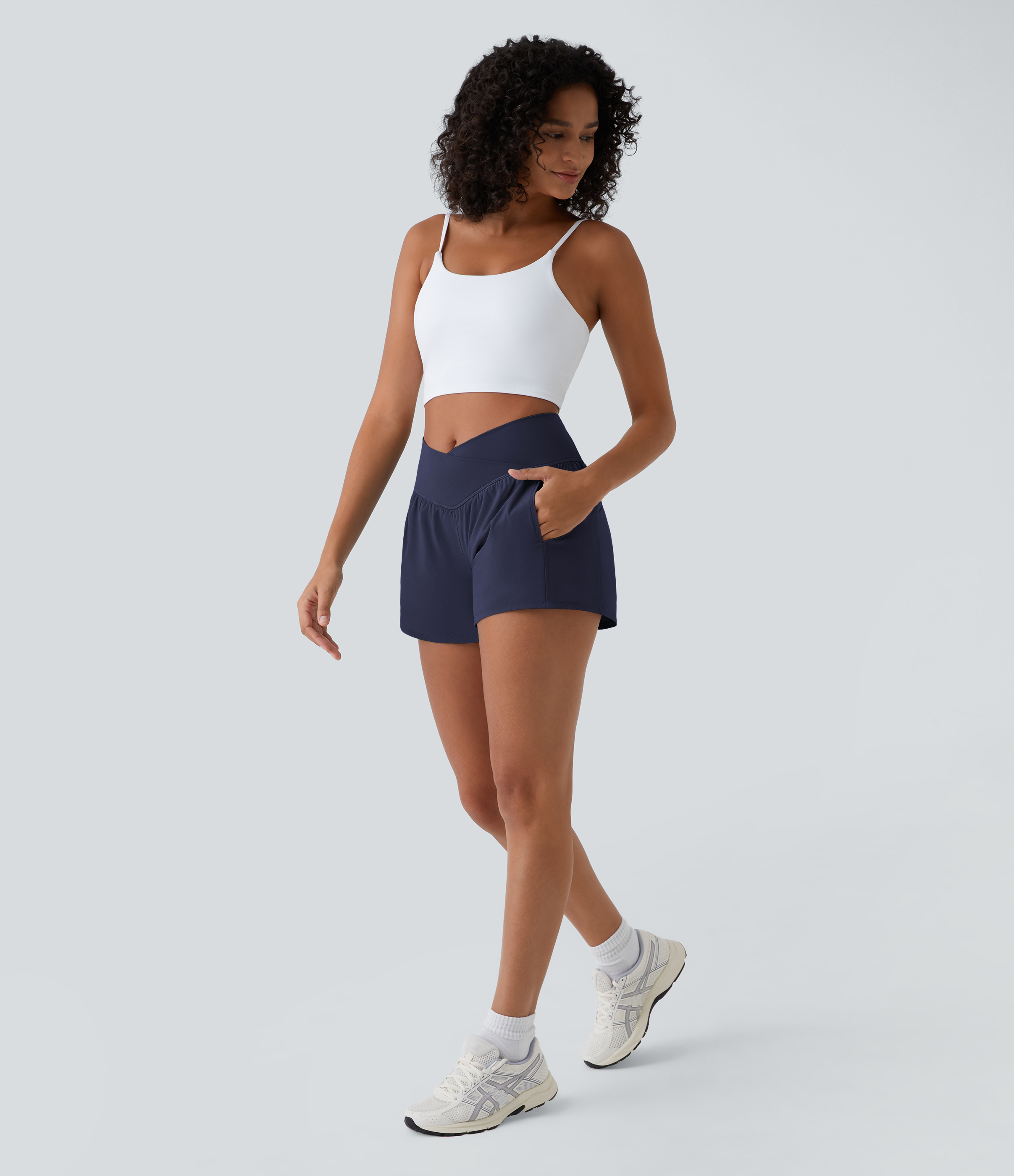High Waisted Crossover Pocket 2-in-1 Quick Dry Yoga Shorts 4"