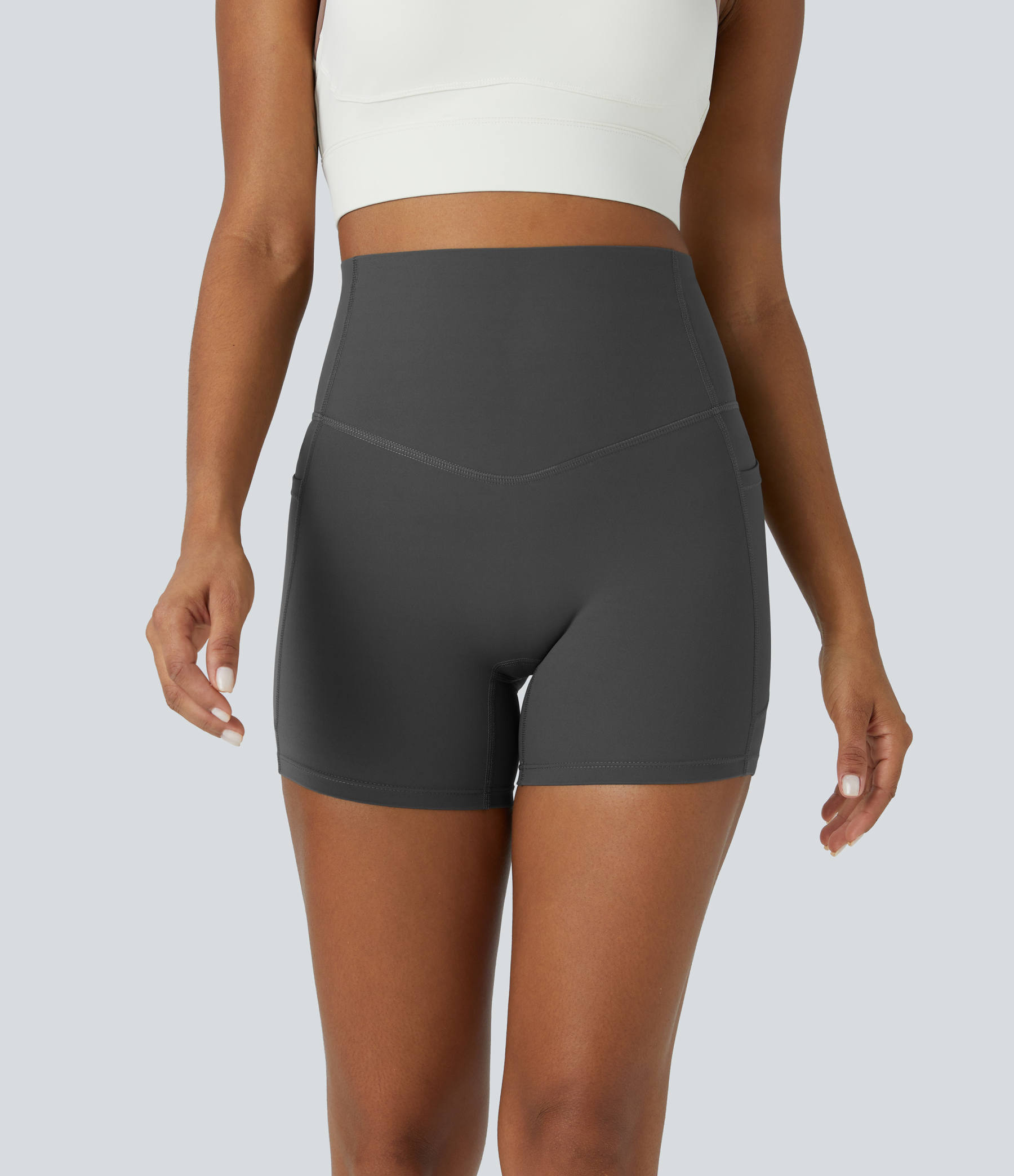 SoCinched High Waisted Tummy Control Side Pocket Shaping Training Biker Shorts 5''