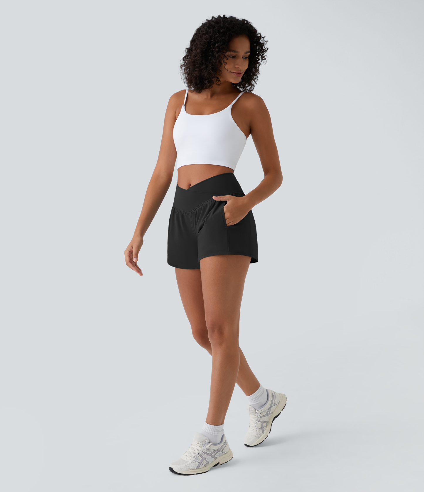 High Waisted Crossover Pocket 2-in-1 Quick Dry Yoga Shorts 4"
