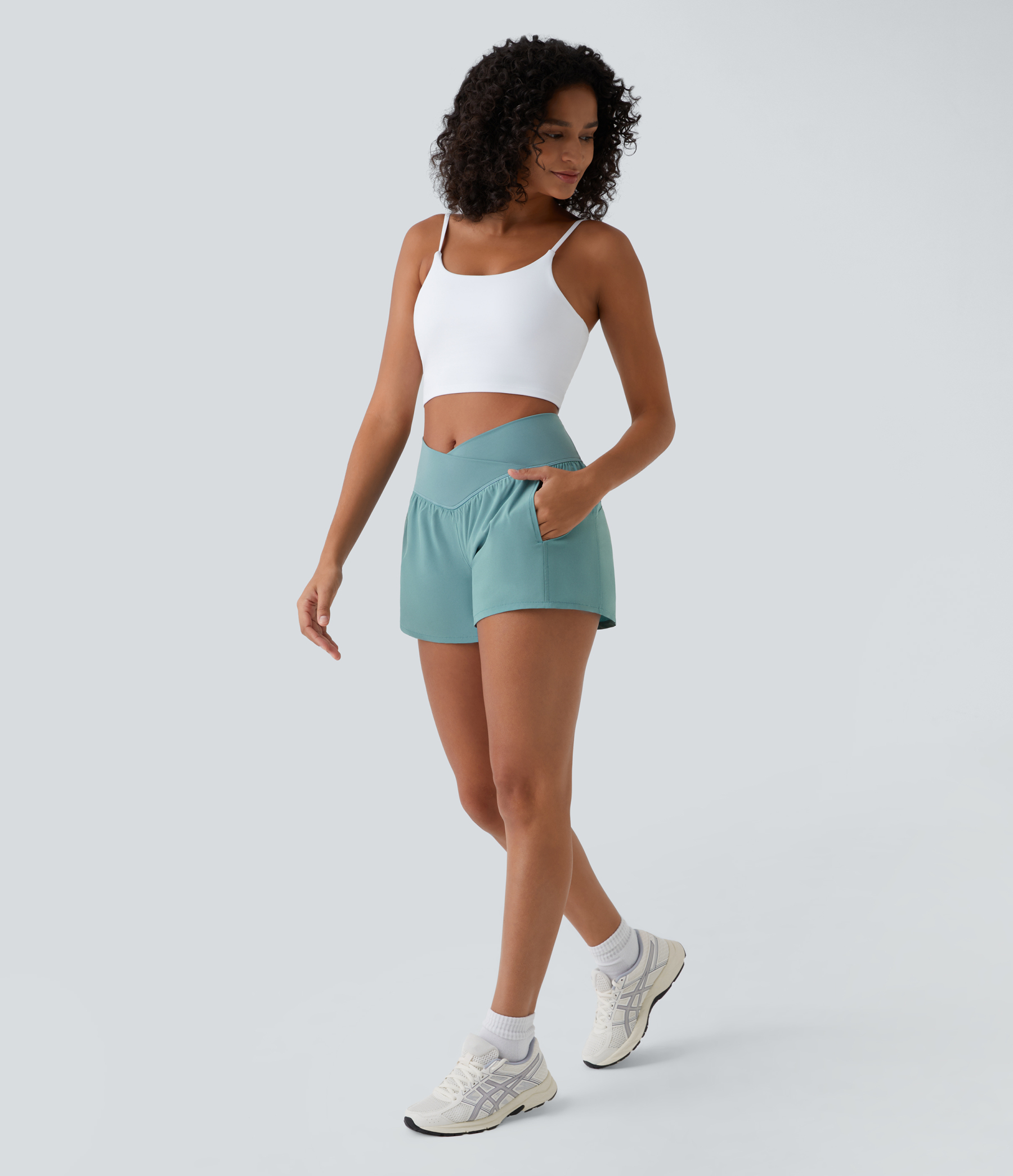 High Waisted Crossover Pocket 2-in-1 Quick Dry Yoga Shorts 4"