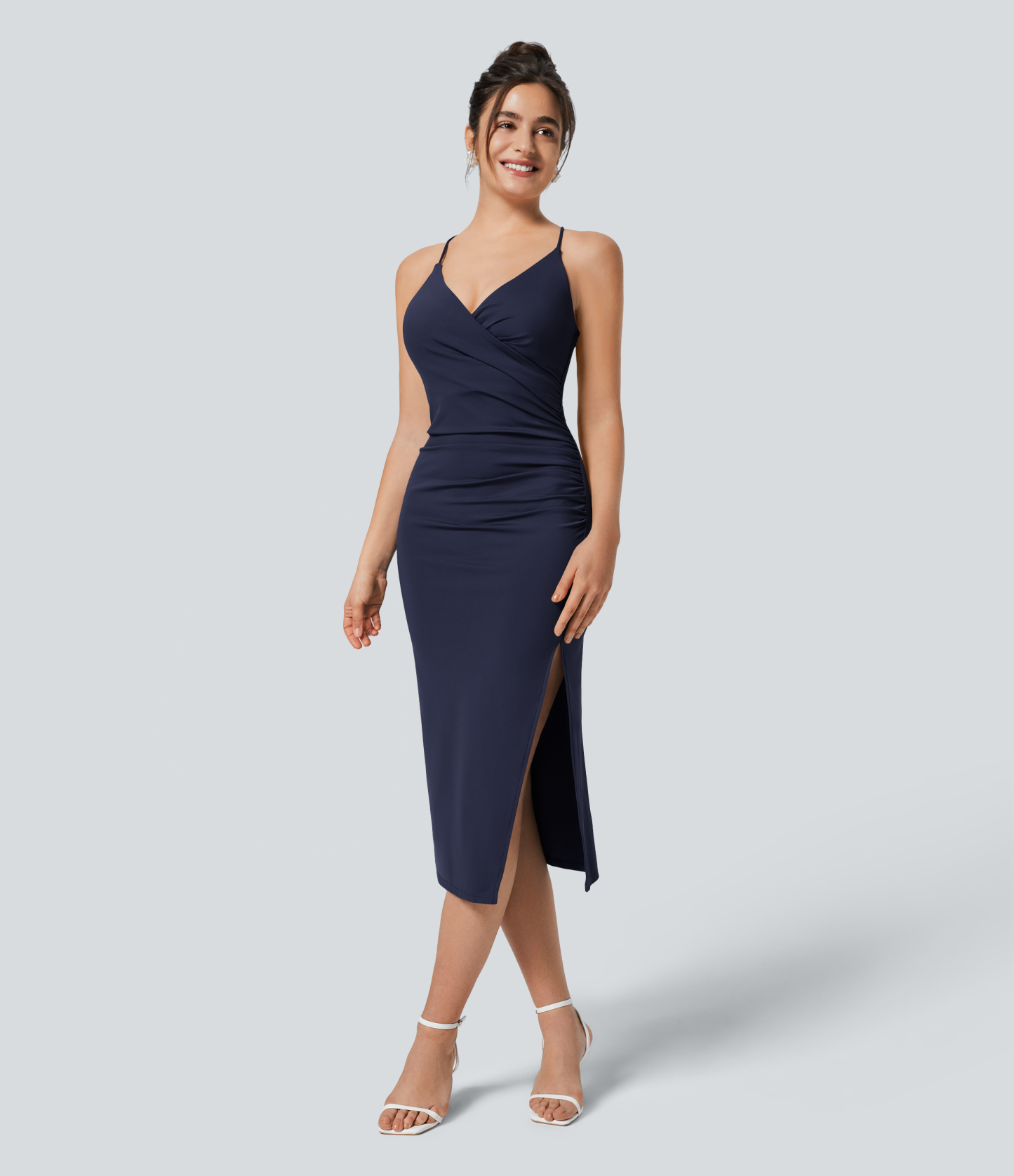 Airy Crossover Ruched Lace Up Bodycon Cool Touch Dress-UPF50+