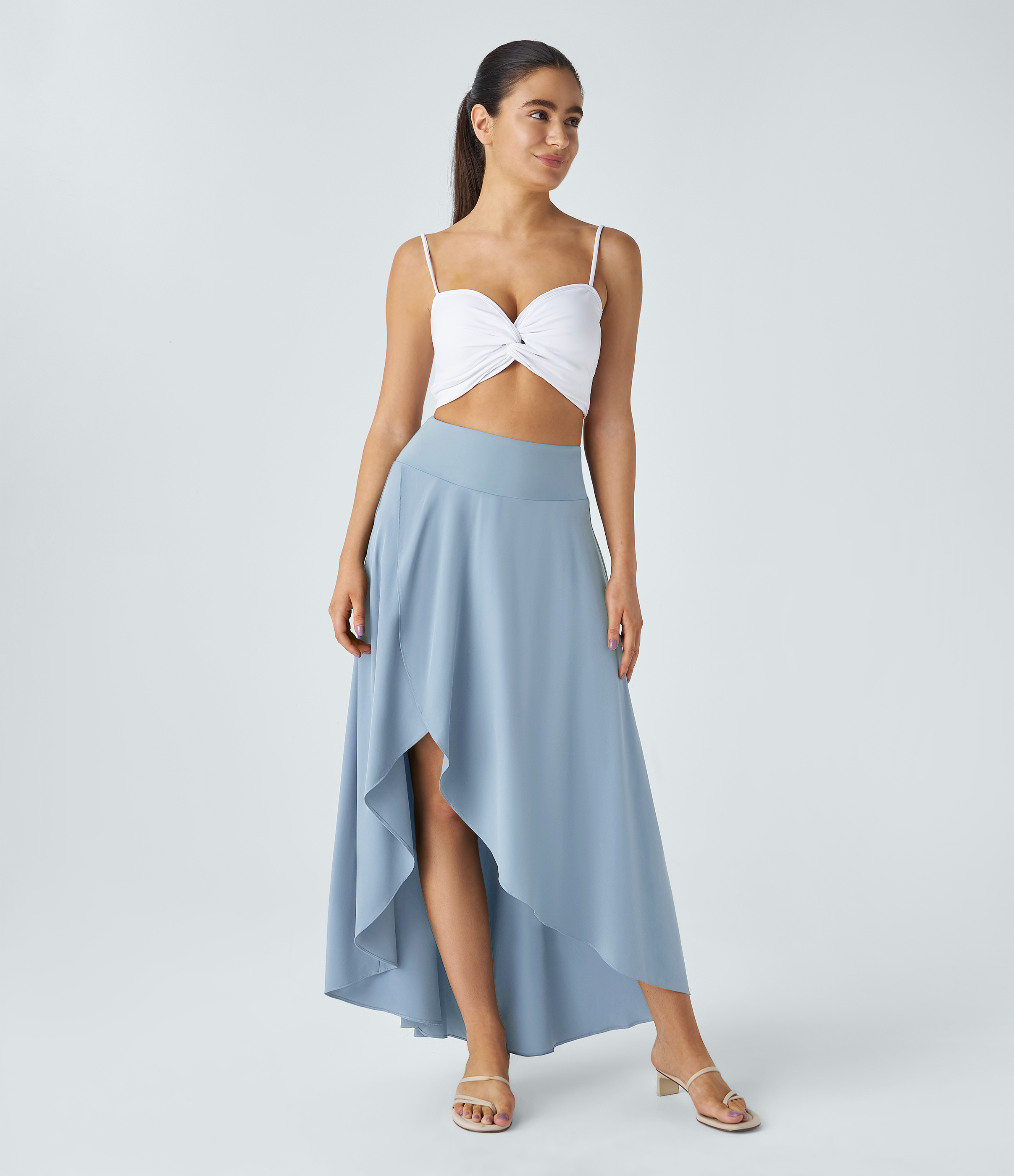 High Waisted High Low Ruffle 2-in-1 Flowy Quick Dry Casual Regular Maxi Skirt