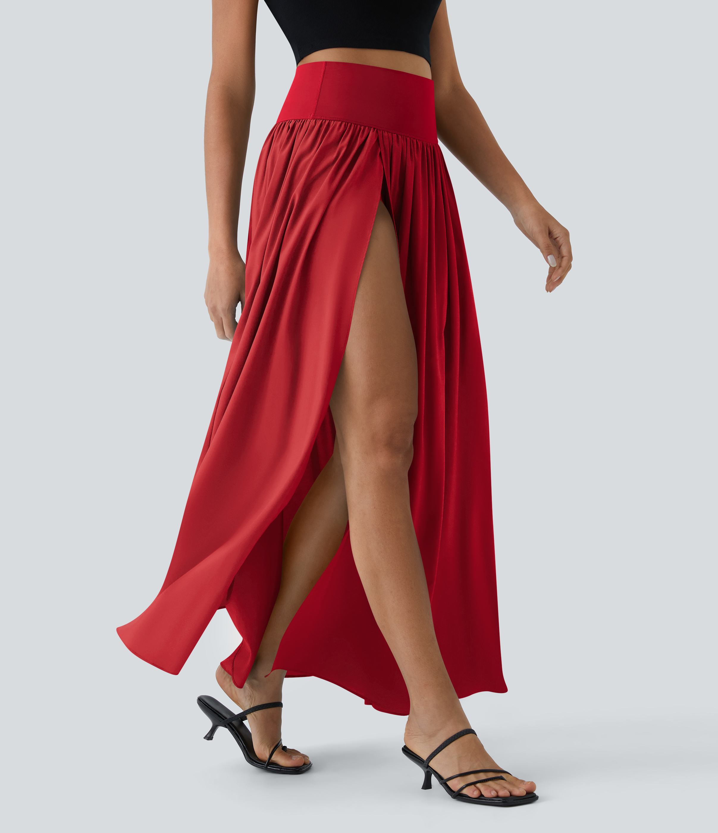 High Waisted Split 2-in-1 Flowy Quick Dry Maxi Casual Skirt
