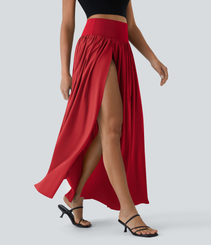 High Waisted Split 2-in-1 Flowy Quick Dry Maxi Casual Skirt