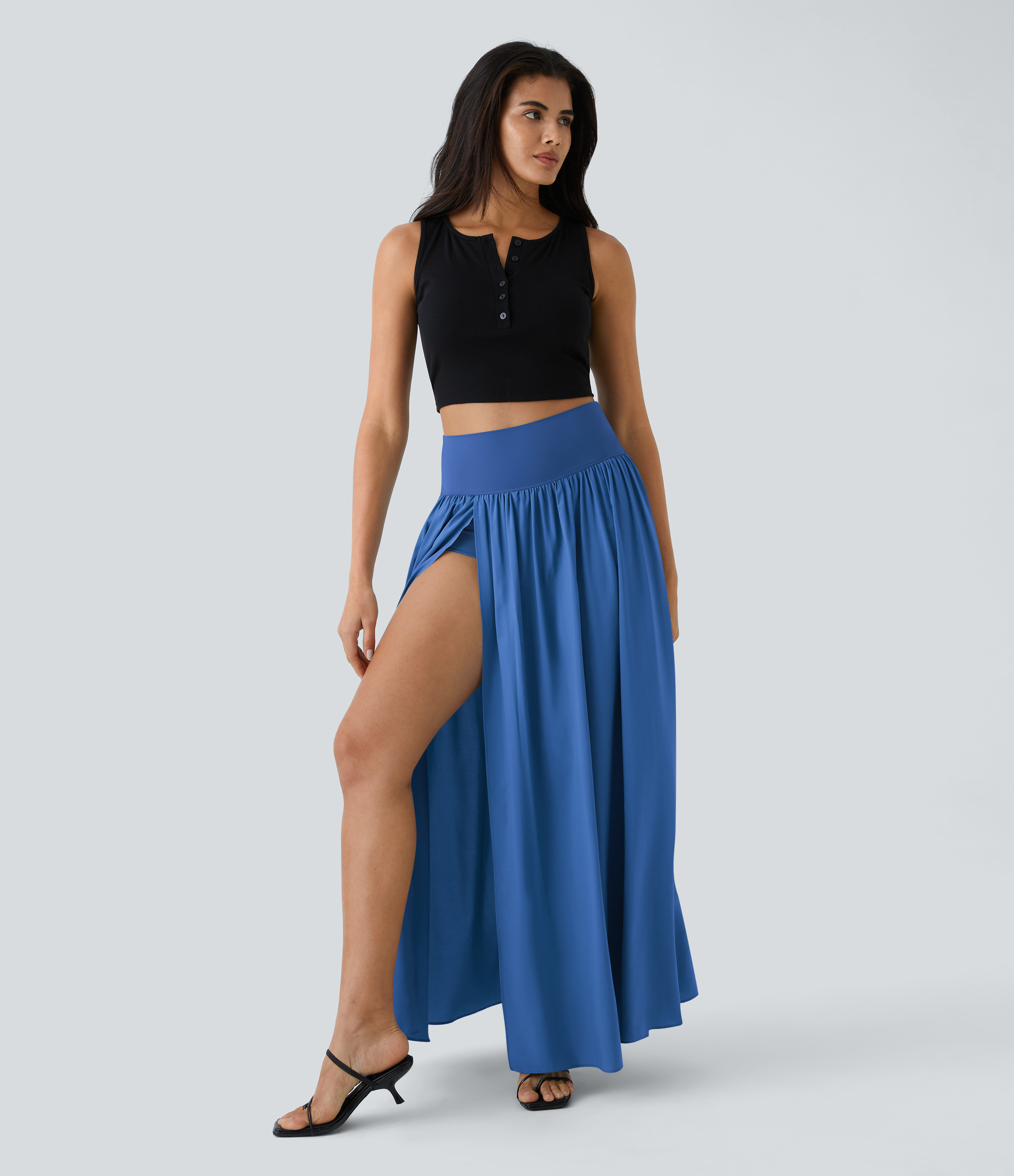 High Waisted Split 2-in-1 Flowy Quick Dry Maxi Casual Skirt