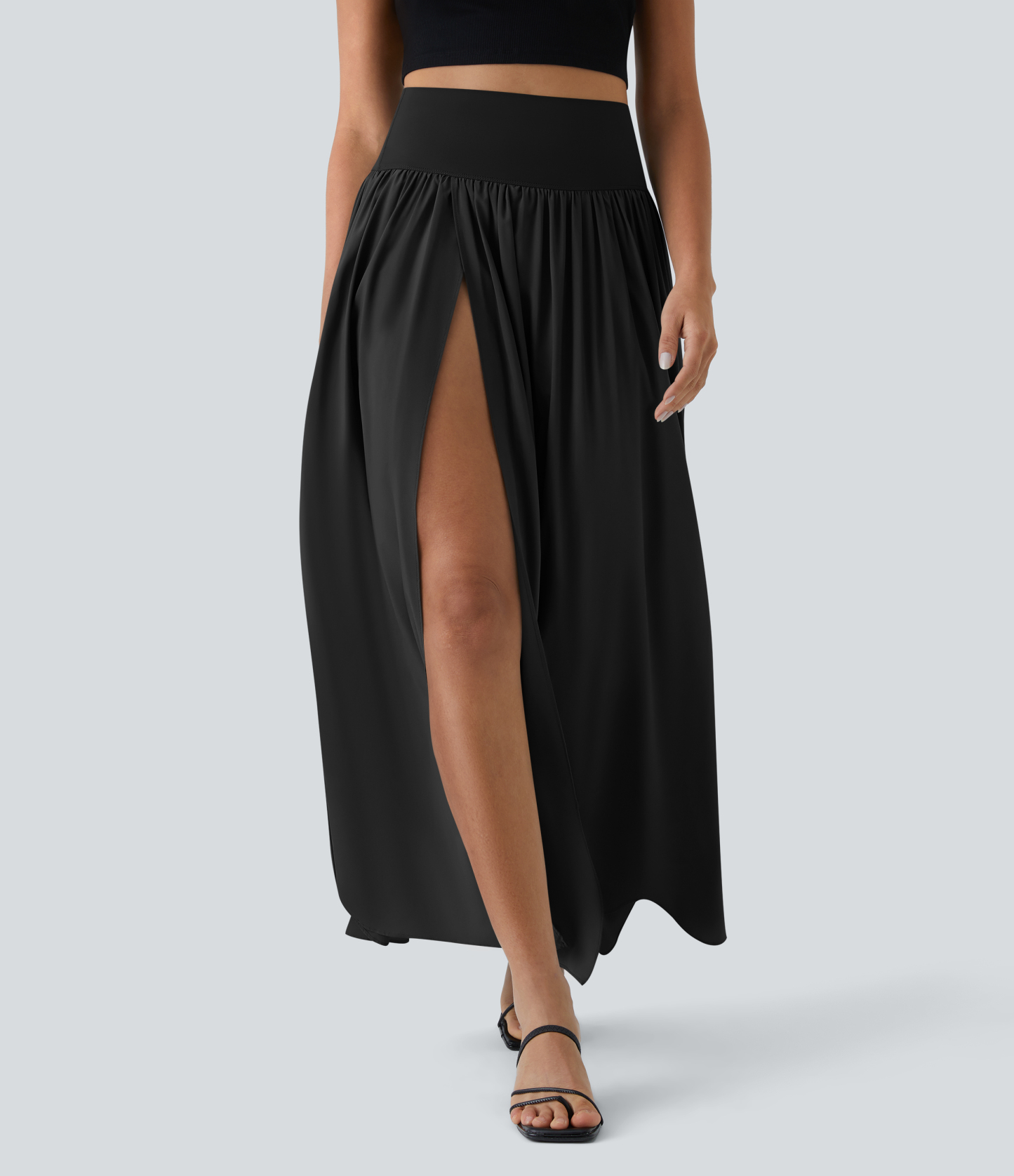 High Waisted Split 2-in-1 Flowy Quick Dry Maxi Casual Skirt