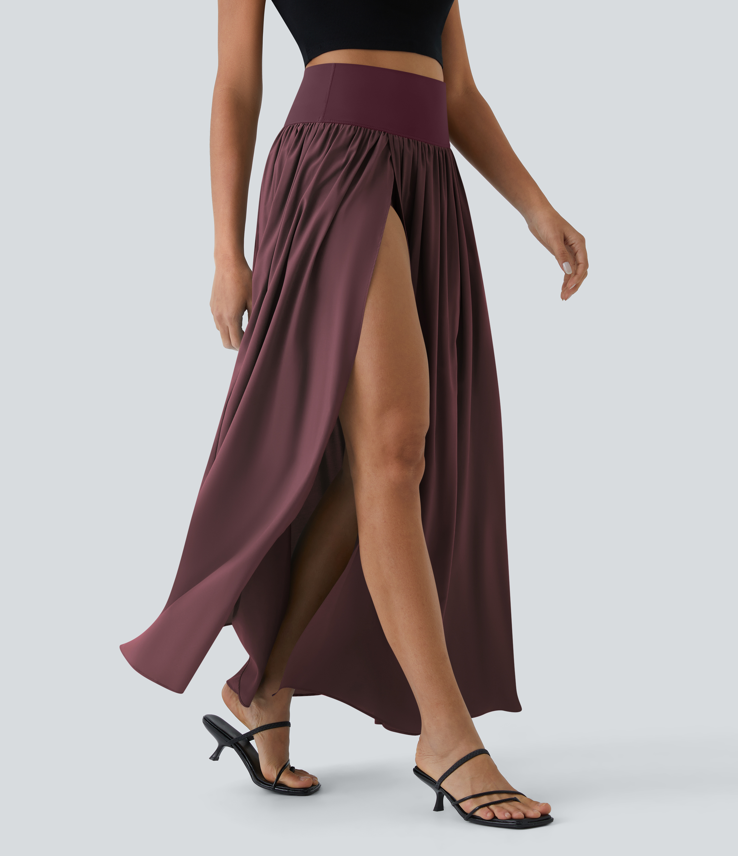 High Waisted Split 2-in-1 Flowy Quick Dry Maxi Casual Skirt