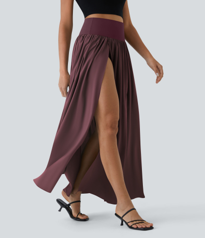 High Waisted Split 2-in-1 Flowy Quick Dry Maxi Casual Skirt