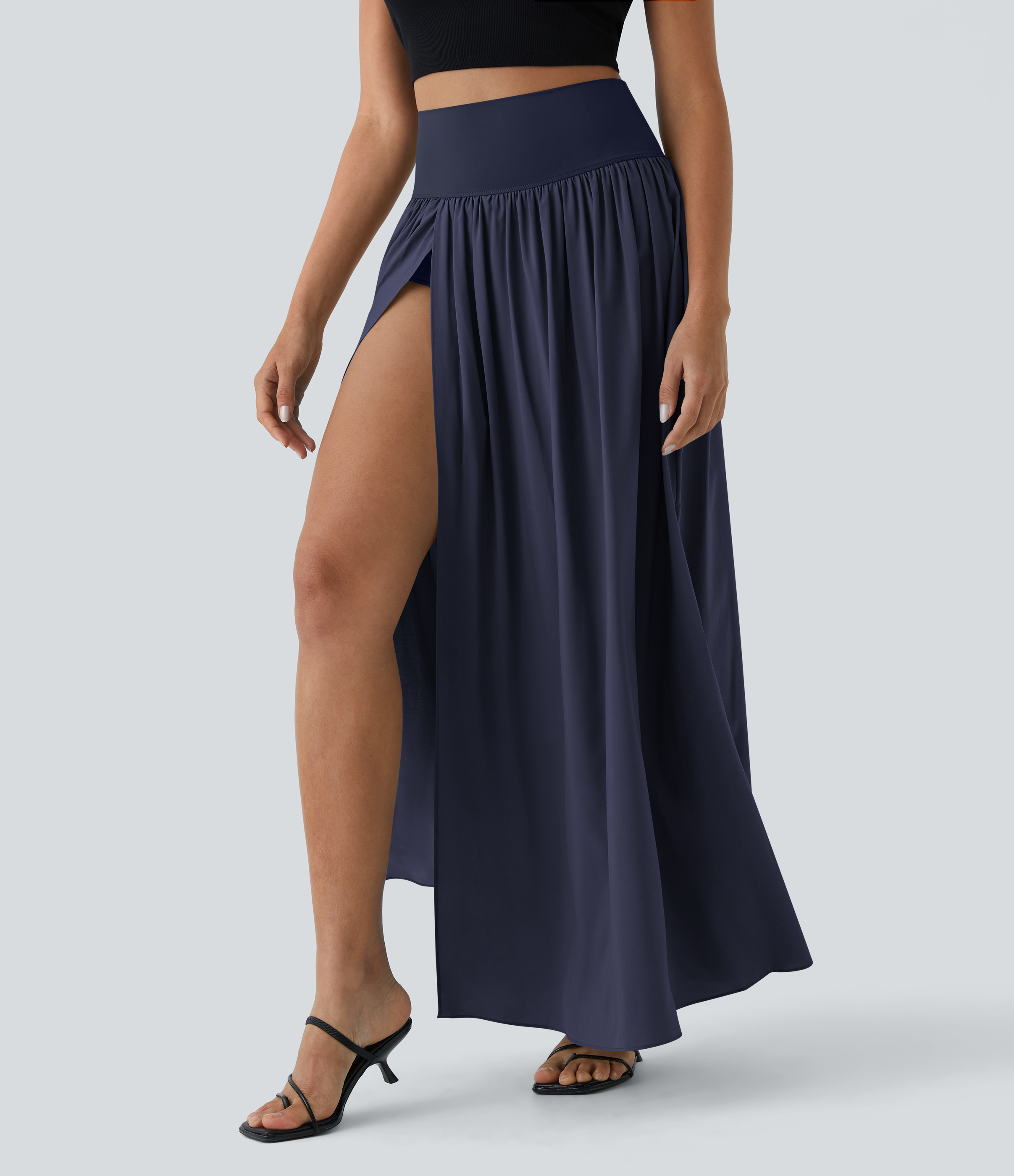 High Waisted Split 2-in-1 Flowy Quick Dry Maxi Casual Skirt
