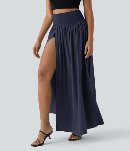 High Waisted Split 2-in-1 Flowy Quick Dry Maxi Casual Skirt