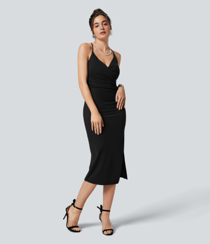 Airy Crossover Ruched Lace Up Bodycon Cool Touch Dress-UPF50+