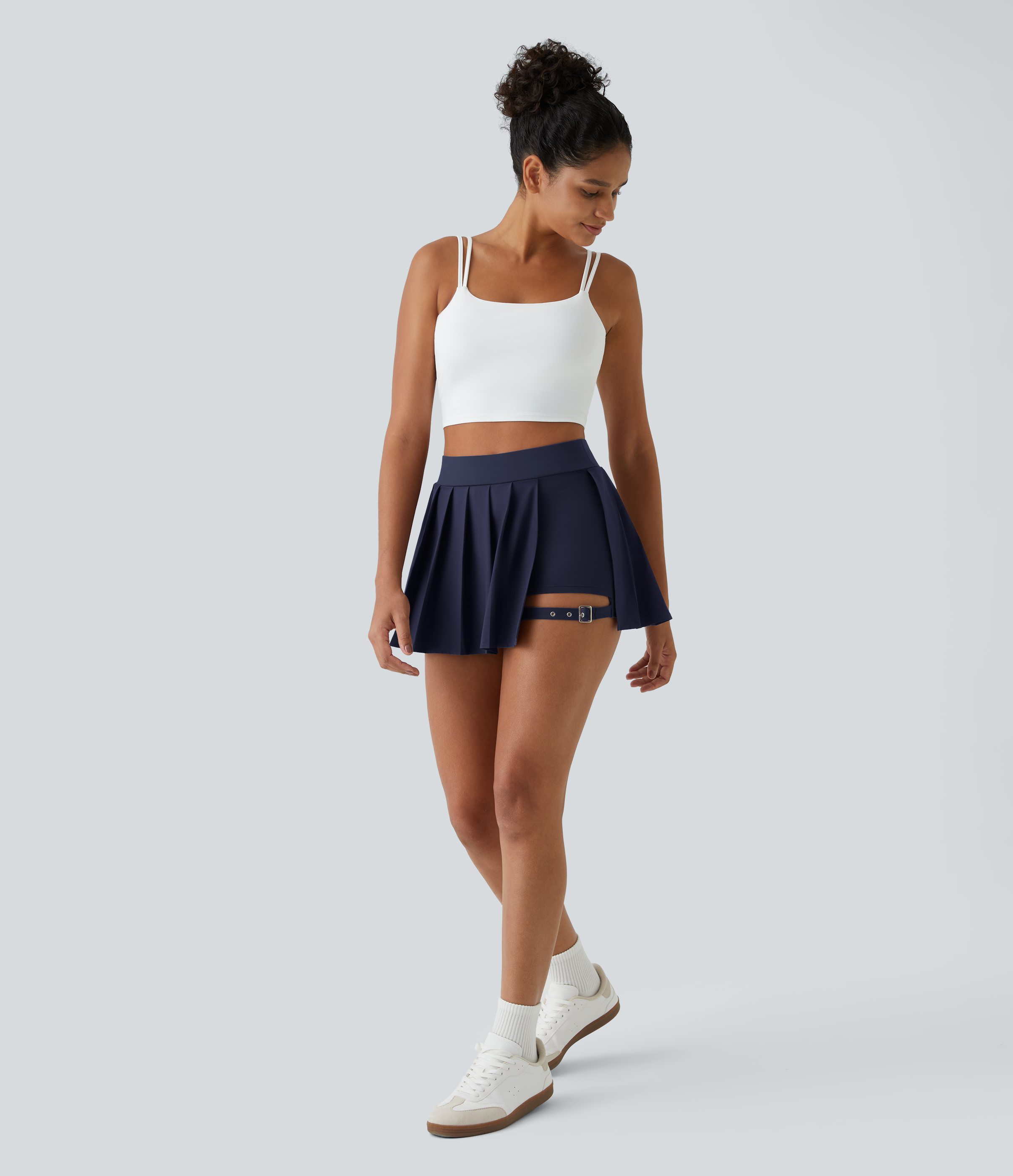 High Waisted Pleated 2-in-1 Pocket Adjustable Buckle Micro Mini Quick Dry Casual Skirt