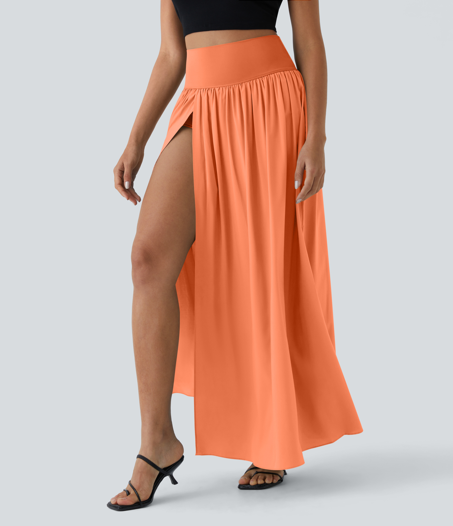 High Waisted Split 2-in-1 Flowy Quick Dry Maxi Casual Skirt