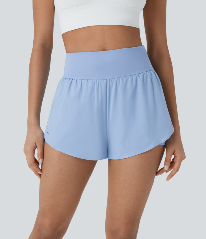 QuickDry High Waisted Reflective Dots Crossover Hem 2-in-1 Pockets Running Shorts