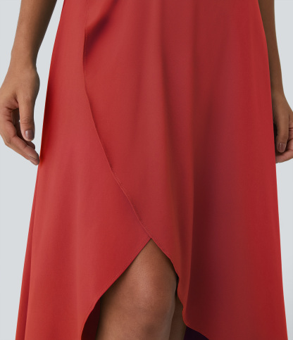 High Waisted High Low Ruffle 2-in-1 Flowy Quick Dry Casual Regular Maxi Skirt