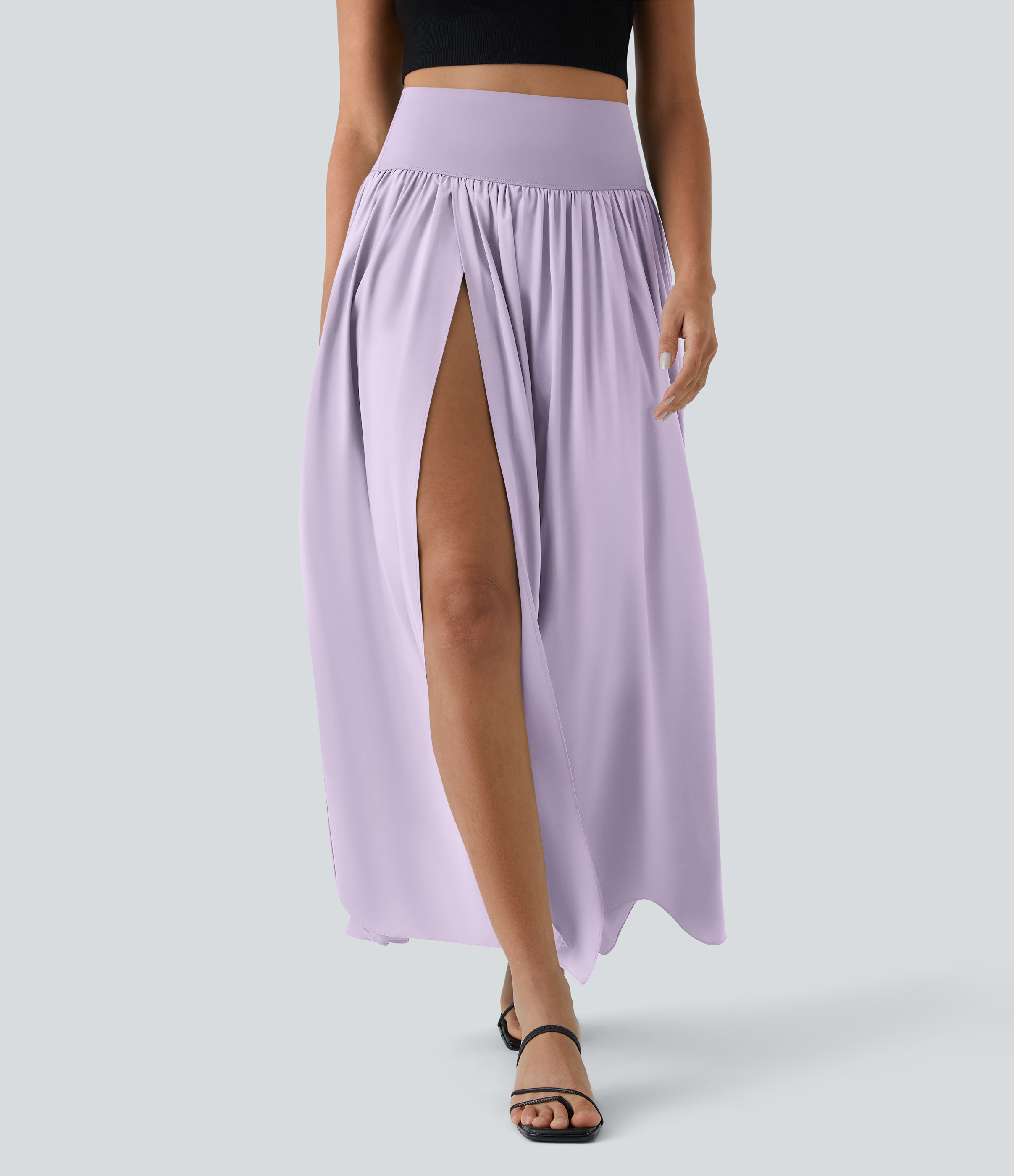 High Waisted Split 2-in-1 Flowy Quick Dry Maxi Casual Skirt