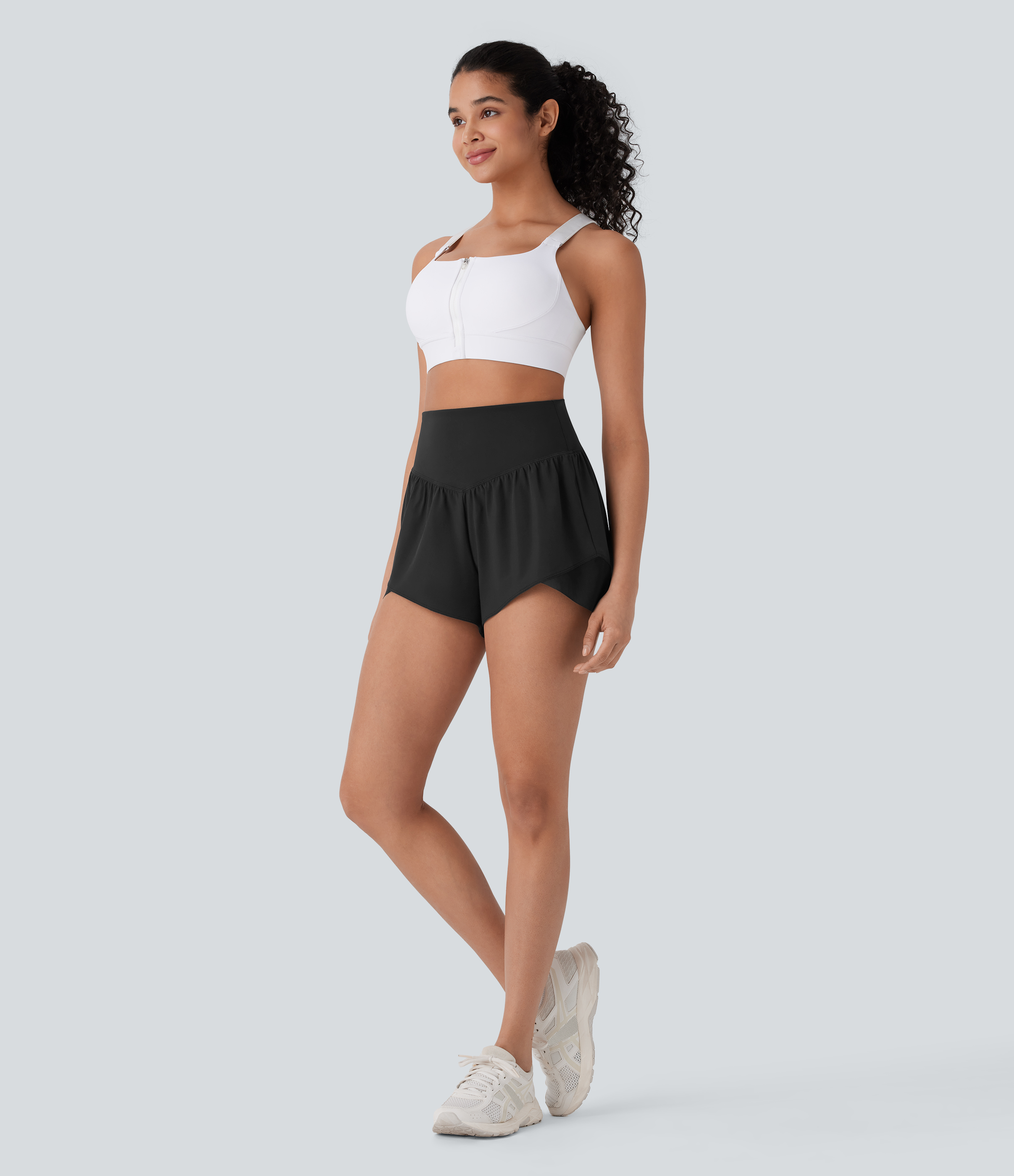 High Waisted Pocket Crossover Hem Quick Dry Yoga Shorts