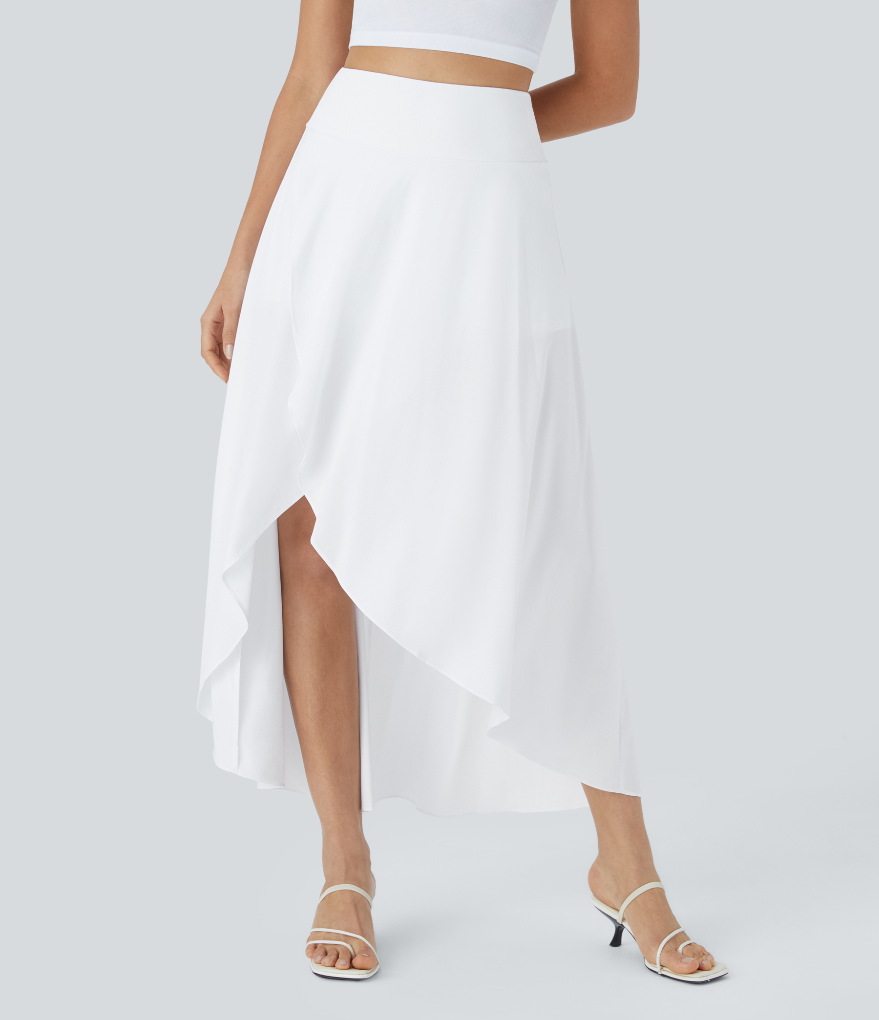 High Waisted High Low Ruffle 2-in-1 Flowy Quick Dry Casual Regular Maxi Skirt