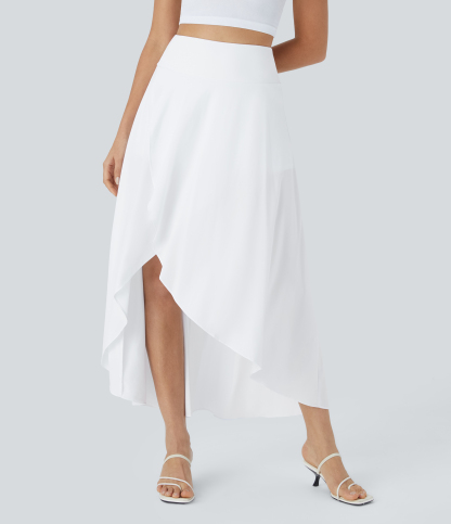 High Waisted High Low Ruffle 2-in-1 Flowy Quick Dry Casual Regular Maxi Skirt