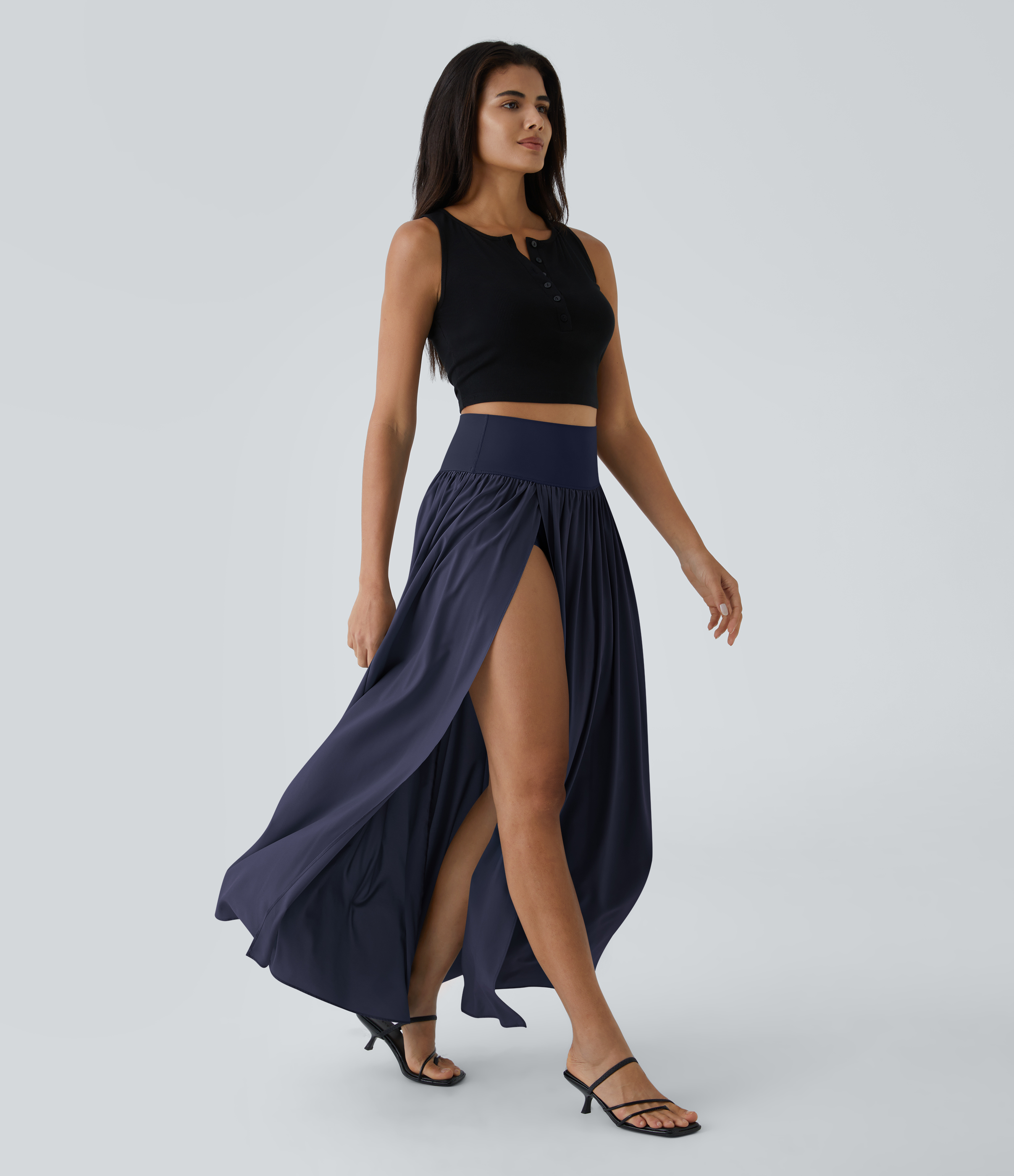 High Waisted Split 2-in-1 Flowy Quick Dry Maxi Casual Skirt