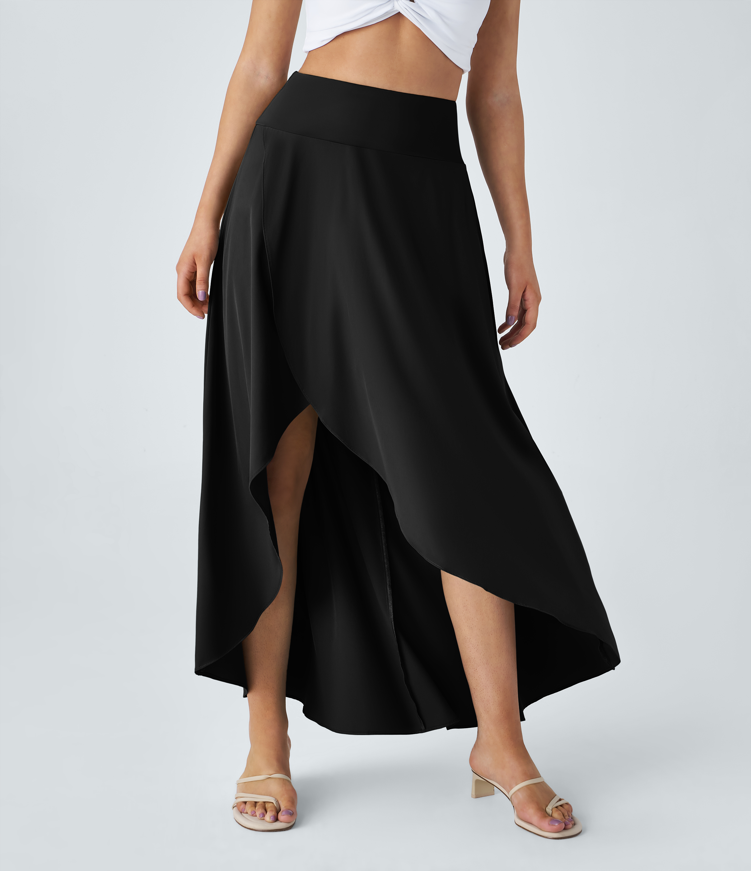 High Waisted High Low Ruffle 2-in-1 Flowy Quick Dry Casual Regular Maxi Skirt