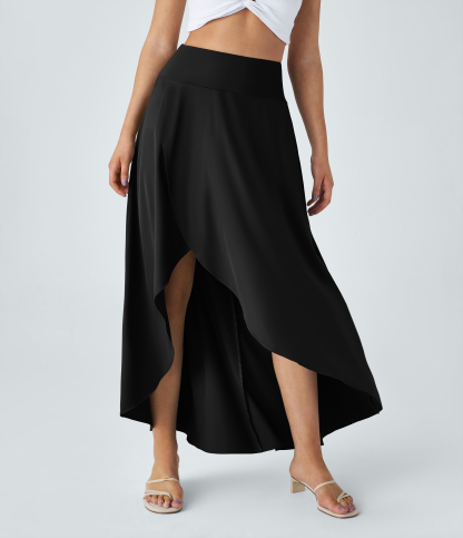 High Waisted High Low Ruffle 2-in-1 Flowy Quick Dry Casual Regular Maxi Skirt