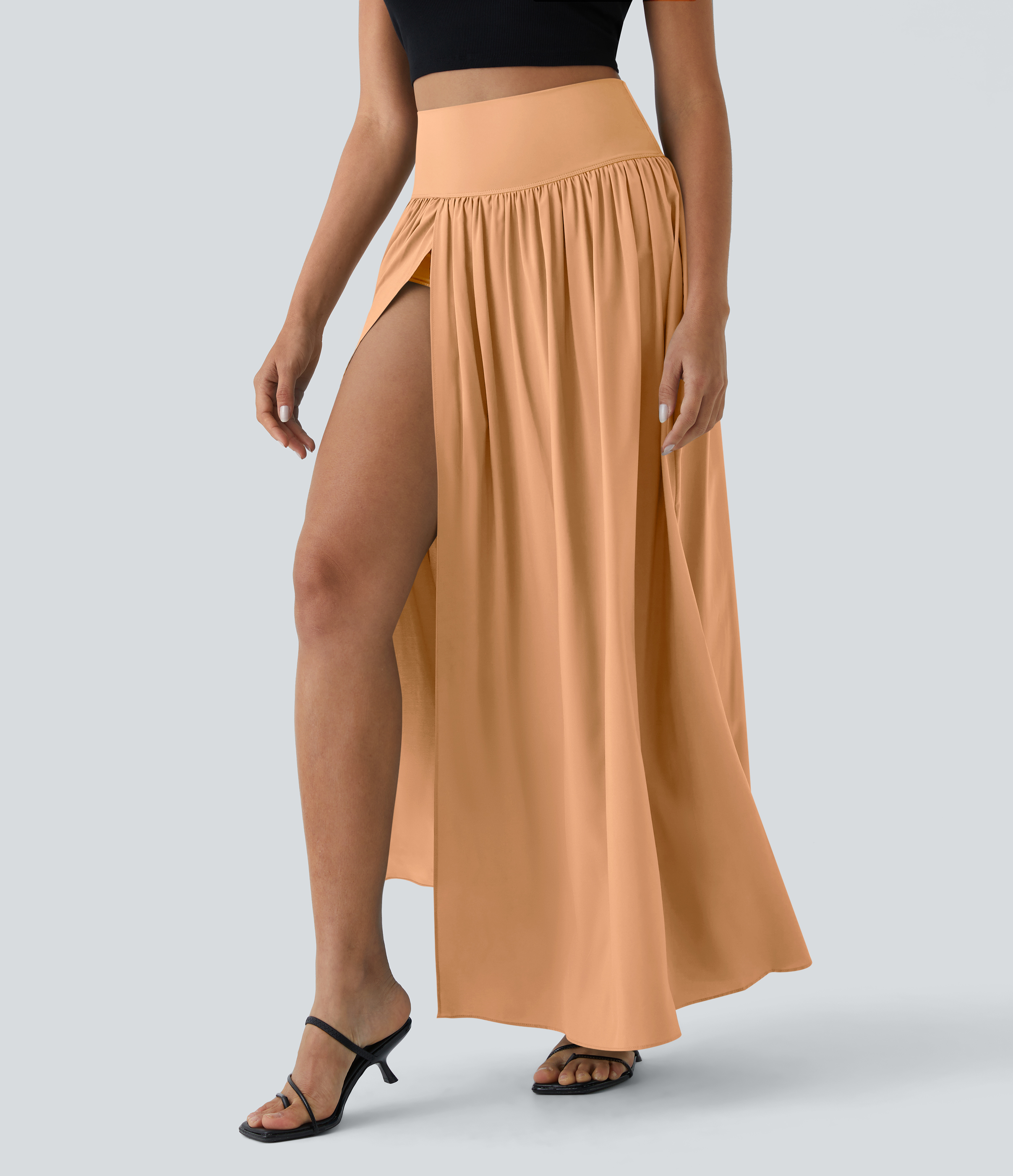 High Waisted Split 2-in-1 Flowy Quick Dry Maxi Casual Skirt